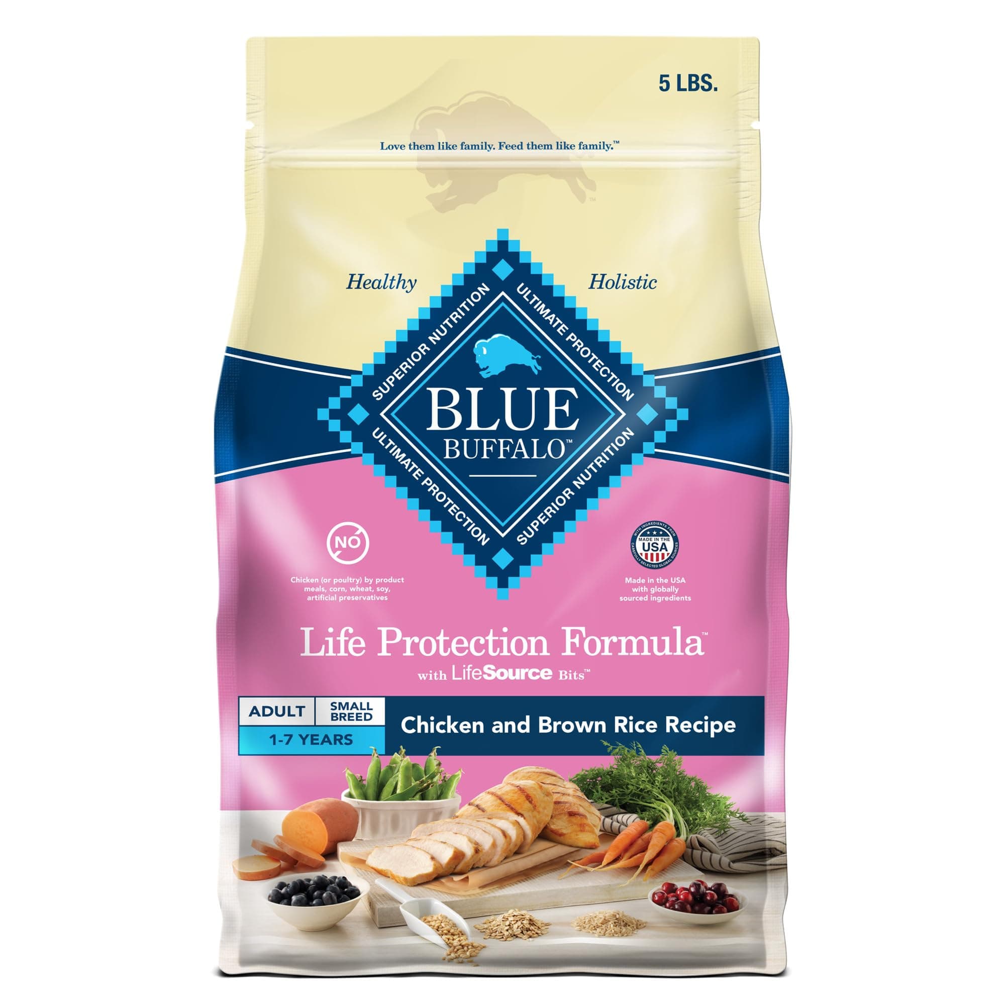 Blue Buffalo Life Protection Formula Adult Small Breed Dry Dog Food, Supports High Energy Needs, Made with Natural Ingredients, Chicken & Brown Rice Recipe, 5-lb. Bag Chicken & Brown Rice 5 Pound (Pack of 1)