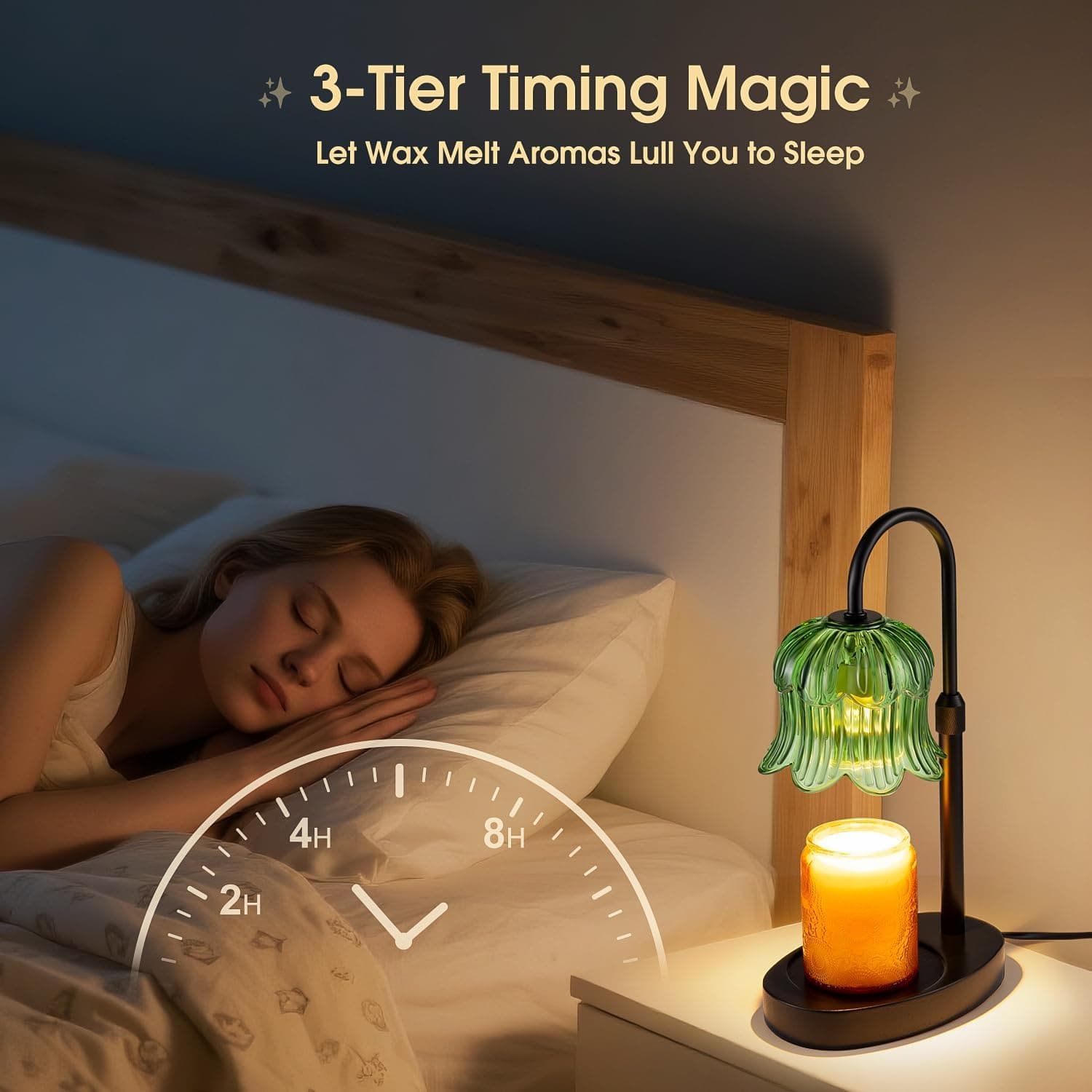 Candle Warmer Lamp Adjustable Timer Electric－Green Flower-Shaped Wax lamp - Image 5
