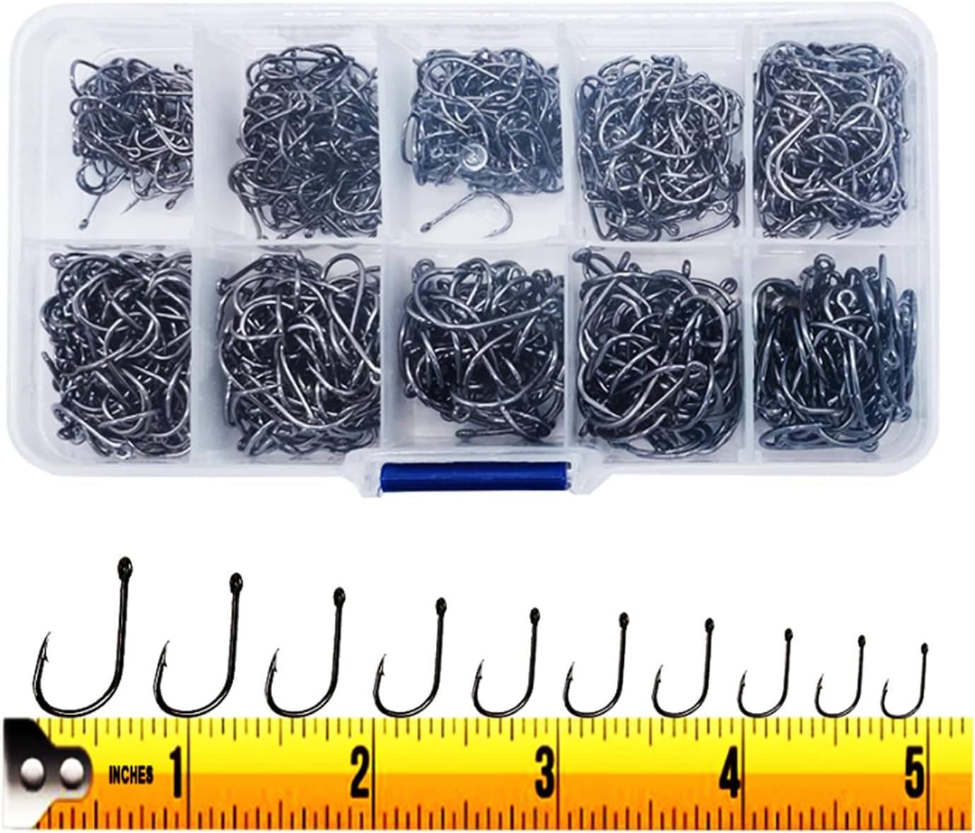 300PCS Small High-Carbon Steel Barbed Fishing Hooks with Holes, 10 Specifications of Fishing Hooks, Portable Boxed Hooks, Hooks That Can Adapt to Various Fishing Environments - Image 2