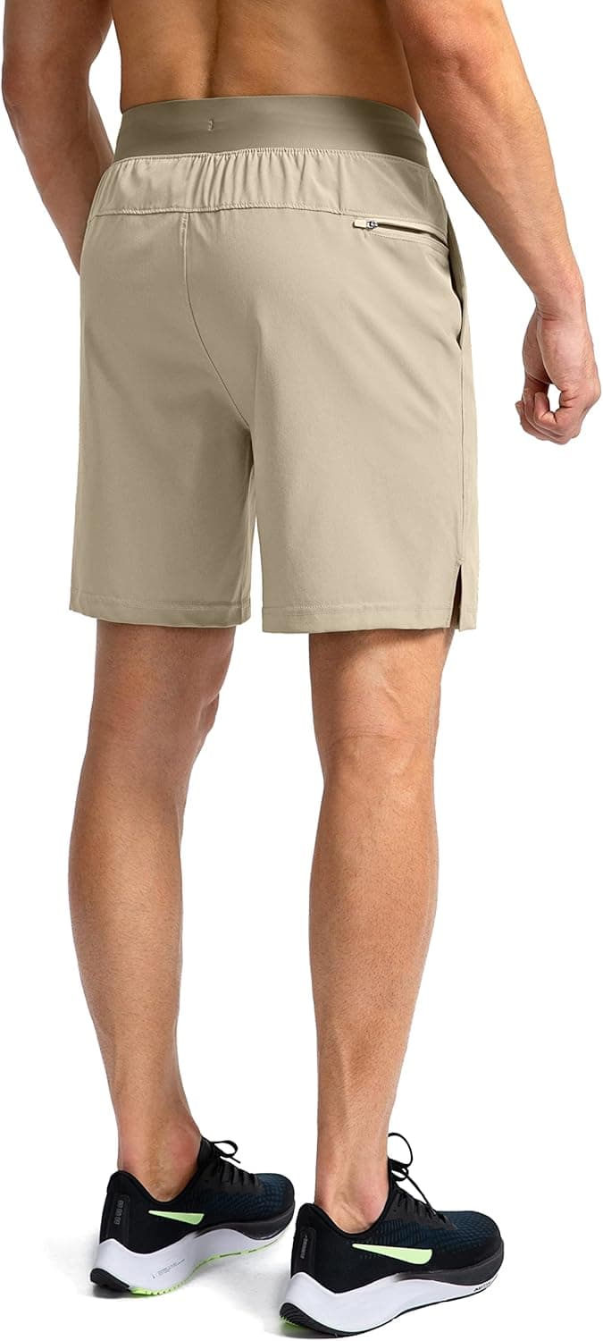 Men's Running Shorts with Zipper Pockets 9 Inch/ 7 Inch / 5 Inch Lightweight Quick Dry Gym Workout Athletic Shorts for Men 7 Inseam Large D-khaki - Image 4
