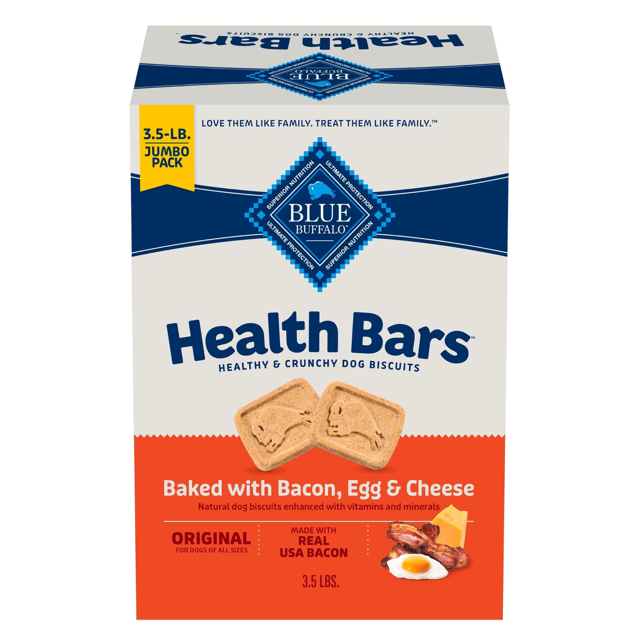 Blue Buffalo Health Bars Crunchy Dog Biscuits, Oven-Baked with Natural Ingredients, Bacon, Egg & Cheese, 3.5-lbs Box Bacon, Egg & Cheese 56 Ounce