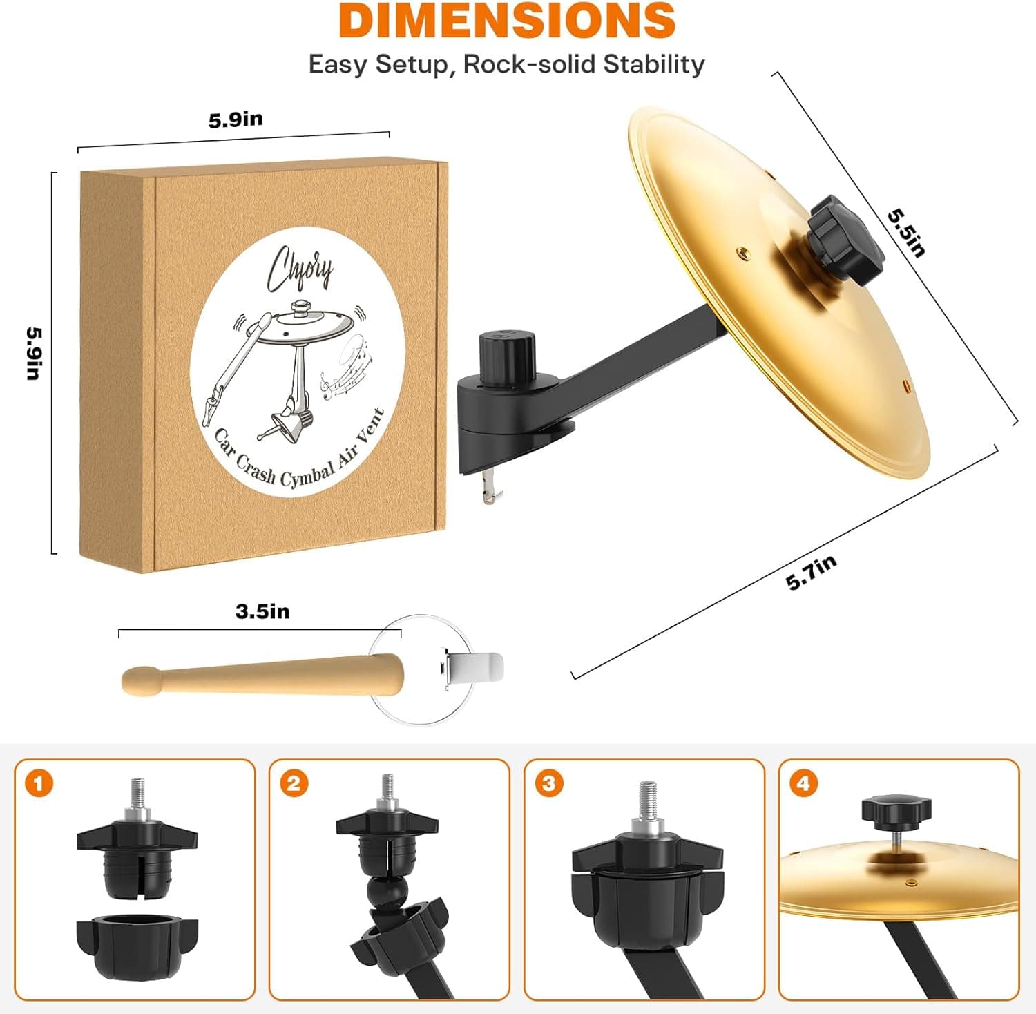 Car Cymbal Air Vent, Mini Drum Crash Cymbal Set with Mini Drum Stick, Funny Musical Instruments Gadget for Drummer Music Lovers Gift, Compact Durable Car Accessory for Most Vehicles(Gold) 1PCS Gold - Image 2