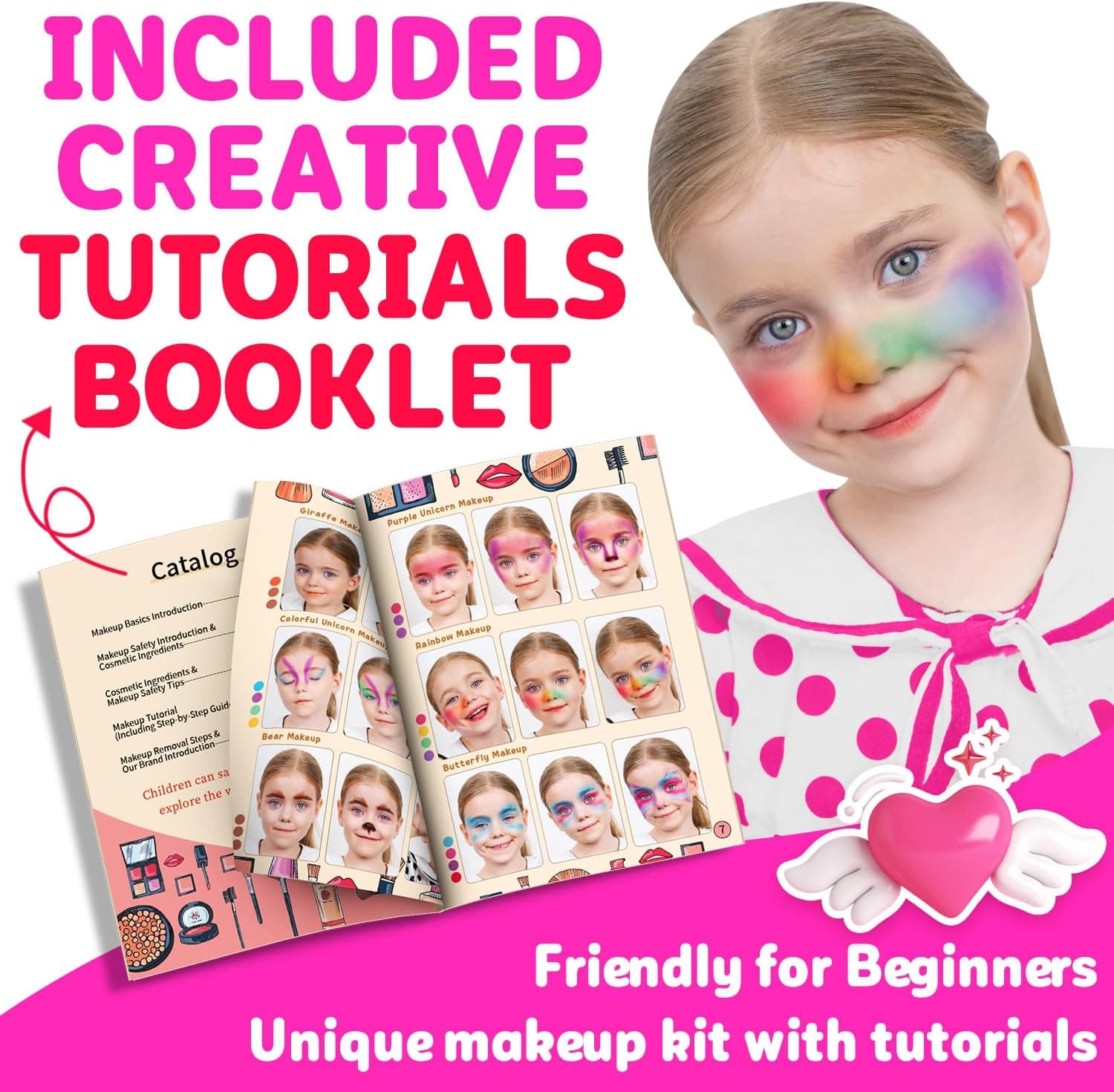 Hollyhi 58 Pcs Kids Makeup Kit for Girl, Princess Toys Real Washable Cosmetic Set with Mirror, Kids Makeup Sets for Girls, Play Make Up Birthday Gifts for 3 4 5 6 7 8 9 10 11 12 Years Old Kid (Rose) Rose and Black - Image 5