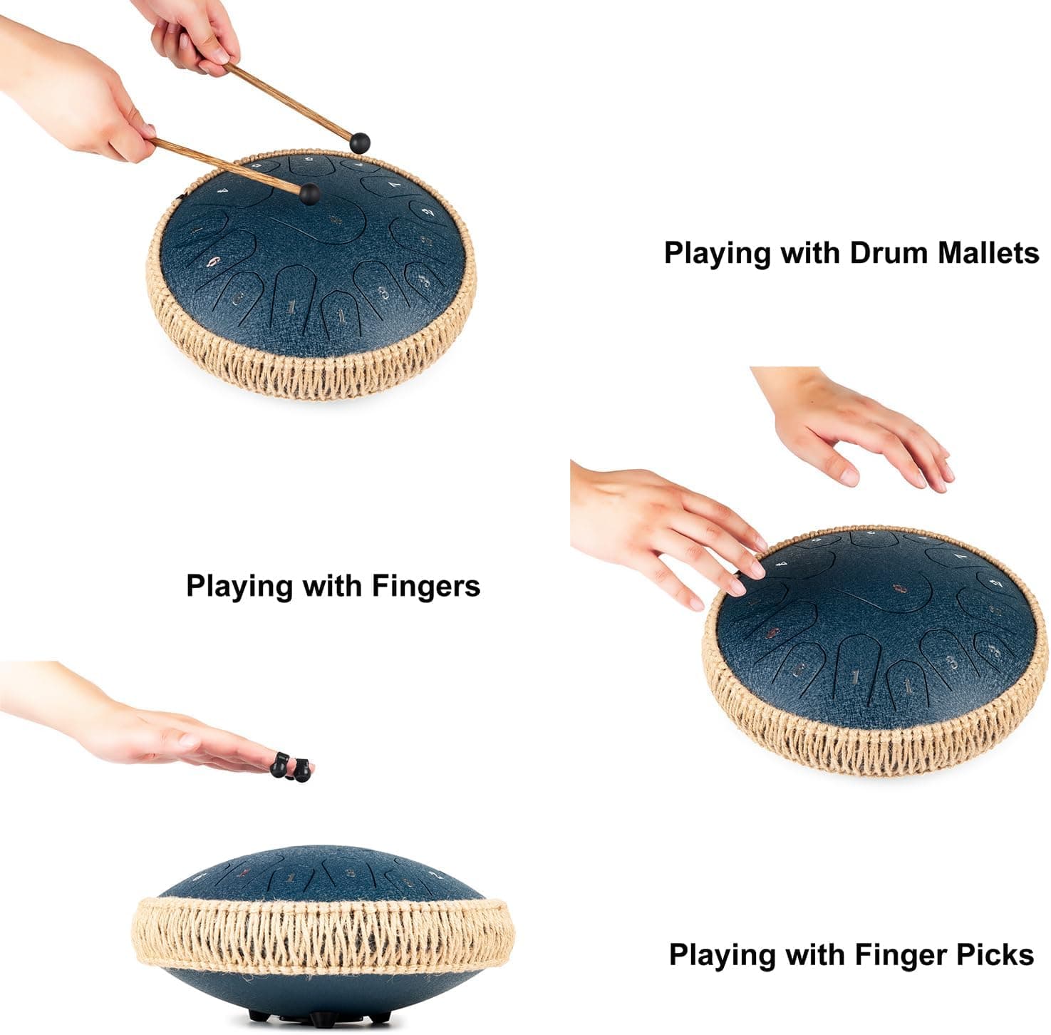 Steel Tongue Drum - 13 Inches 15 Notes Tongue Drum - Hand Pan Drum with Music Book, Handpan Drums Mallets and Carry Bag, D Major (Navy Blue) 13 Inch 15 Note Navy Blue - Image 5
