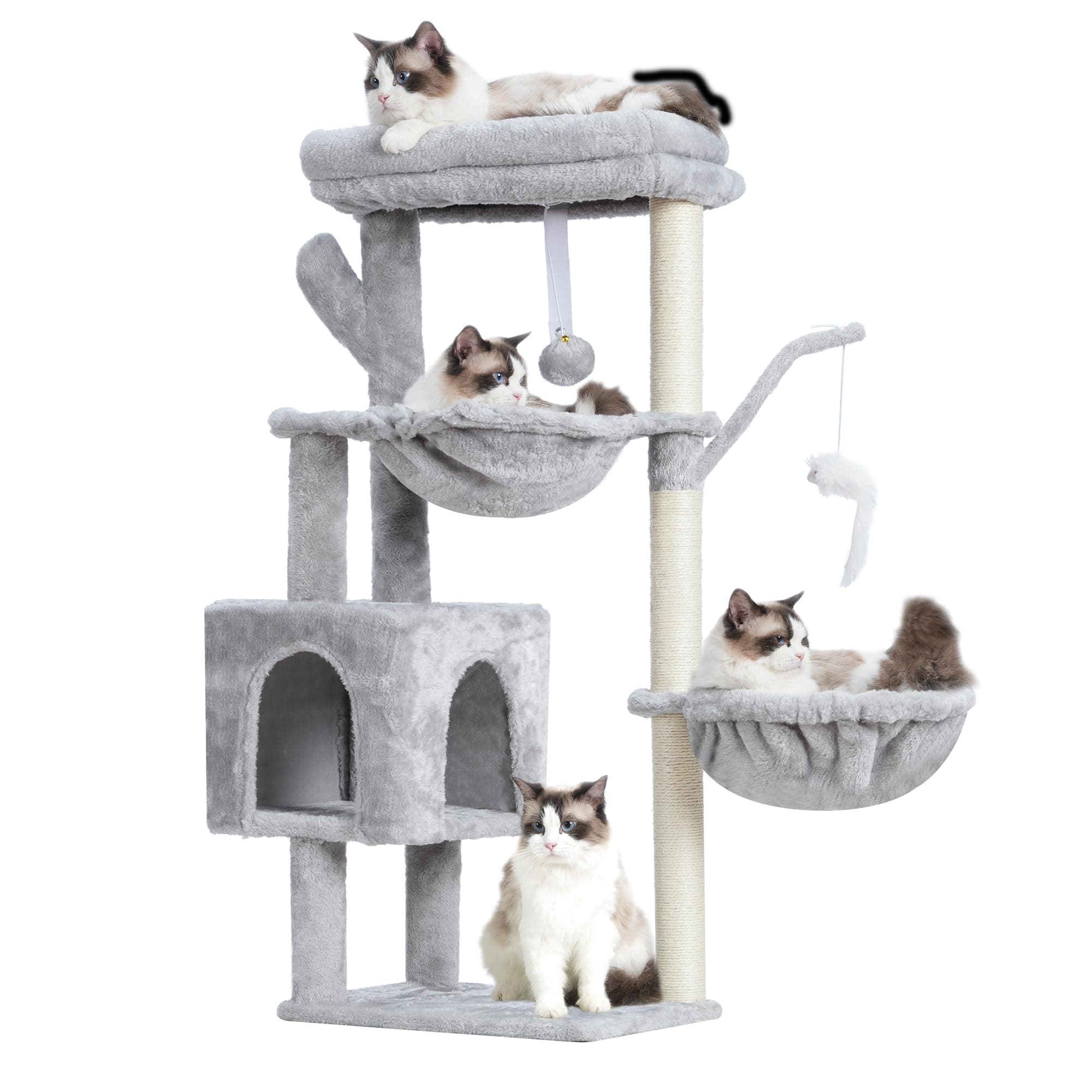 Árbol para Gatos Heybly, Torre de 39.4 Pulgadas con Poste Rascador, Torre para Gatos de Interior, Poste Envuelto en Sisal, Plataforma Suave, 2 Cestas y Juguete Colgante, Gris Claro HCT006SW 39.4 pulgadas Gris Claro