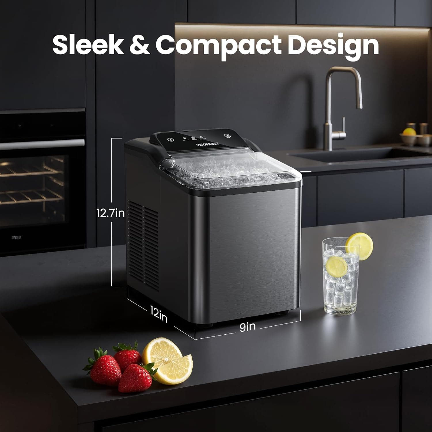 Nugget Ice Maker Countertop, 35lbs/24H Sonic & Chewable Pellet Ice, Quiet Operation, Self-Cleaning Anti-Scale System, Portable Crushed Ice Machine, Premium Stainless Steel, Ice Scoop Black - Image 8