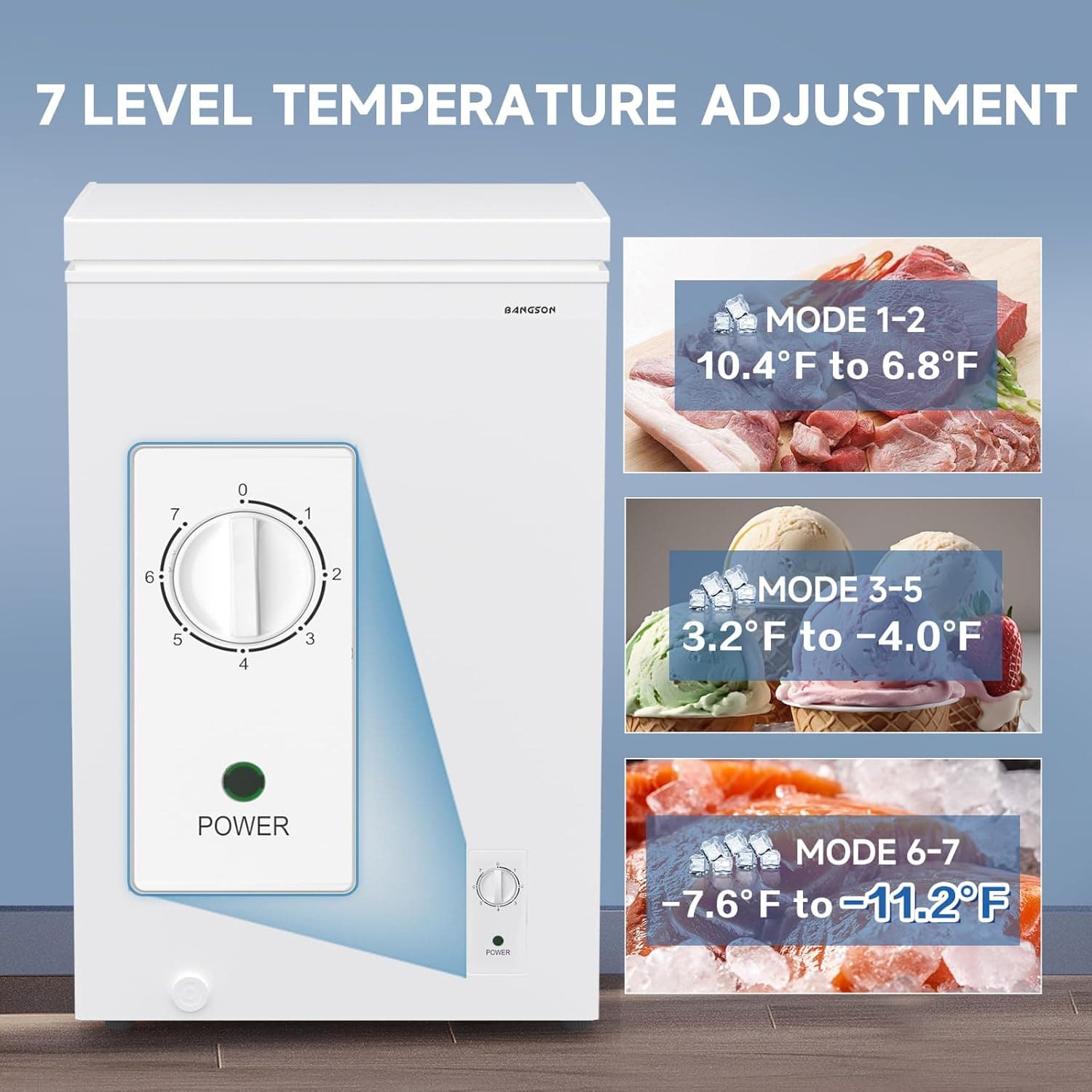 Congelador BANGSON, Congelador de 3.5 pies cúbicos con cesta removible, Congelador profundo con temperatura ajustable para hogar/ dormitorios/ apartamentos/ oficina 3.5 PIES CÚBICOS Blanco (3.5 PIES CÚBICOS) - Image 3