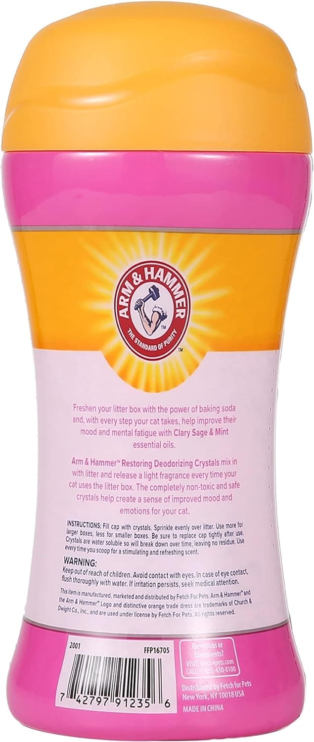 Arm & Hammer Restoring Cat Litter Box Deodorizing Crystals, Clary Sage & Mint Scent - Cat Smell Eliminator for Home, Odor Control, Cat Litter Crystals, Cat Essentials, 15 Ounce Restoring - Clary Sage & Mint 15 Ounce (Pack of 1) - Image 3