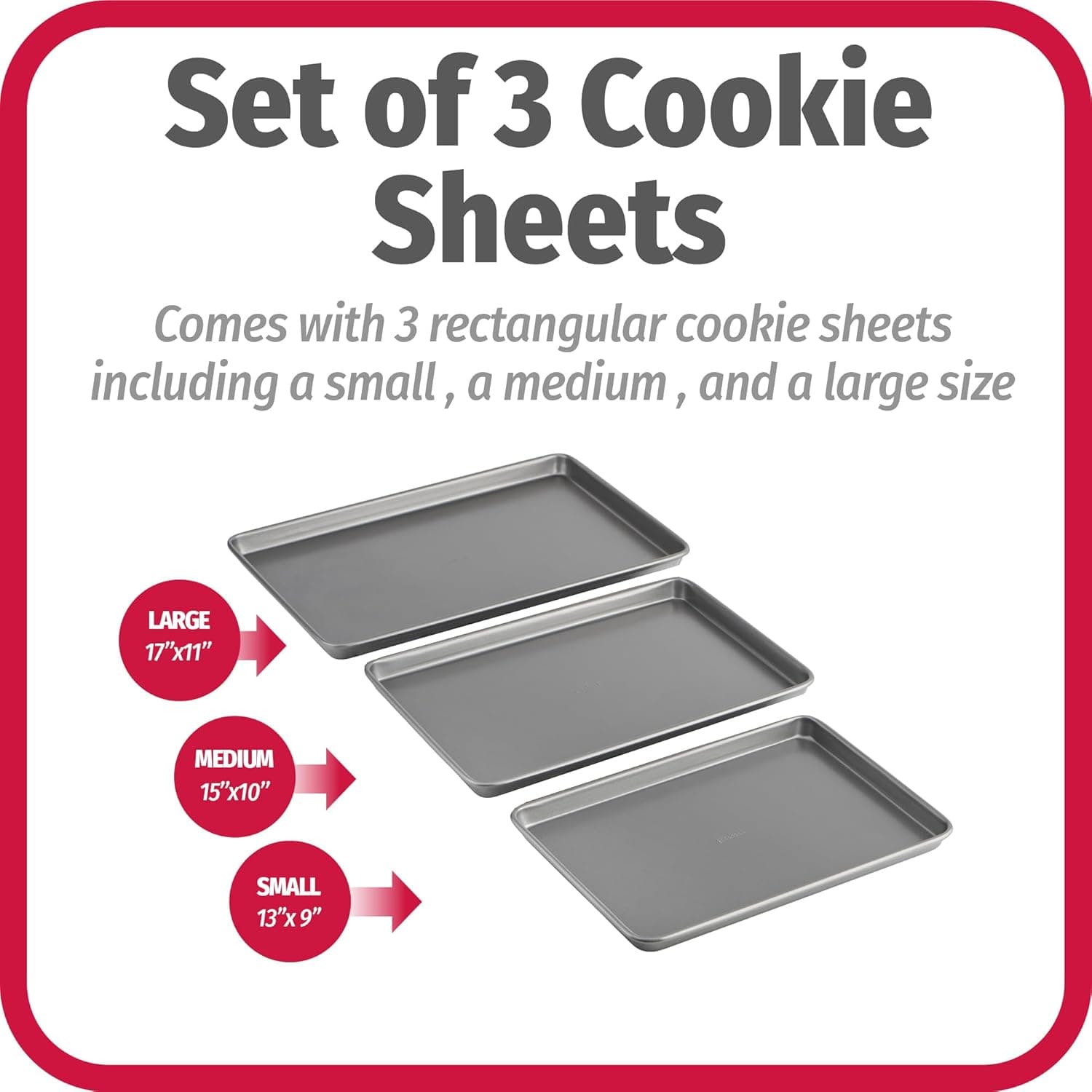 GoodCook Everyday Nonstick Carbon Steel Baking Sheet Set, 3 Pack – Small 13” x 9”, Medium 15” x 10”, Large 17” x 11” – Carbon Steel Cooking Pans, Cookie Sheet Bakeware Set Assorted (3-Piece Set) - Image 3