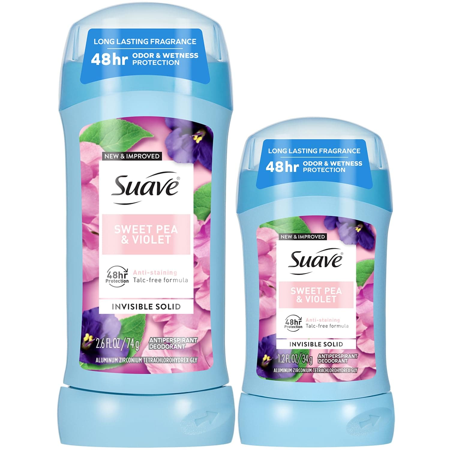 Suave Antiperspirant Deodorant for Women, Sweet Pea & Violet 2-Size Variety Pack – Anti-Staining Invisible Solid, Talc-Free (2 Piece Set) - Image 2