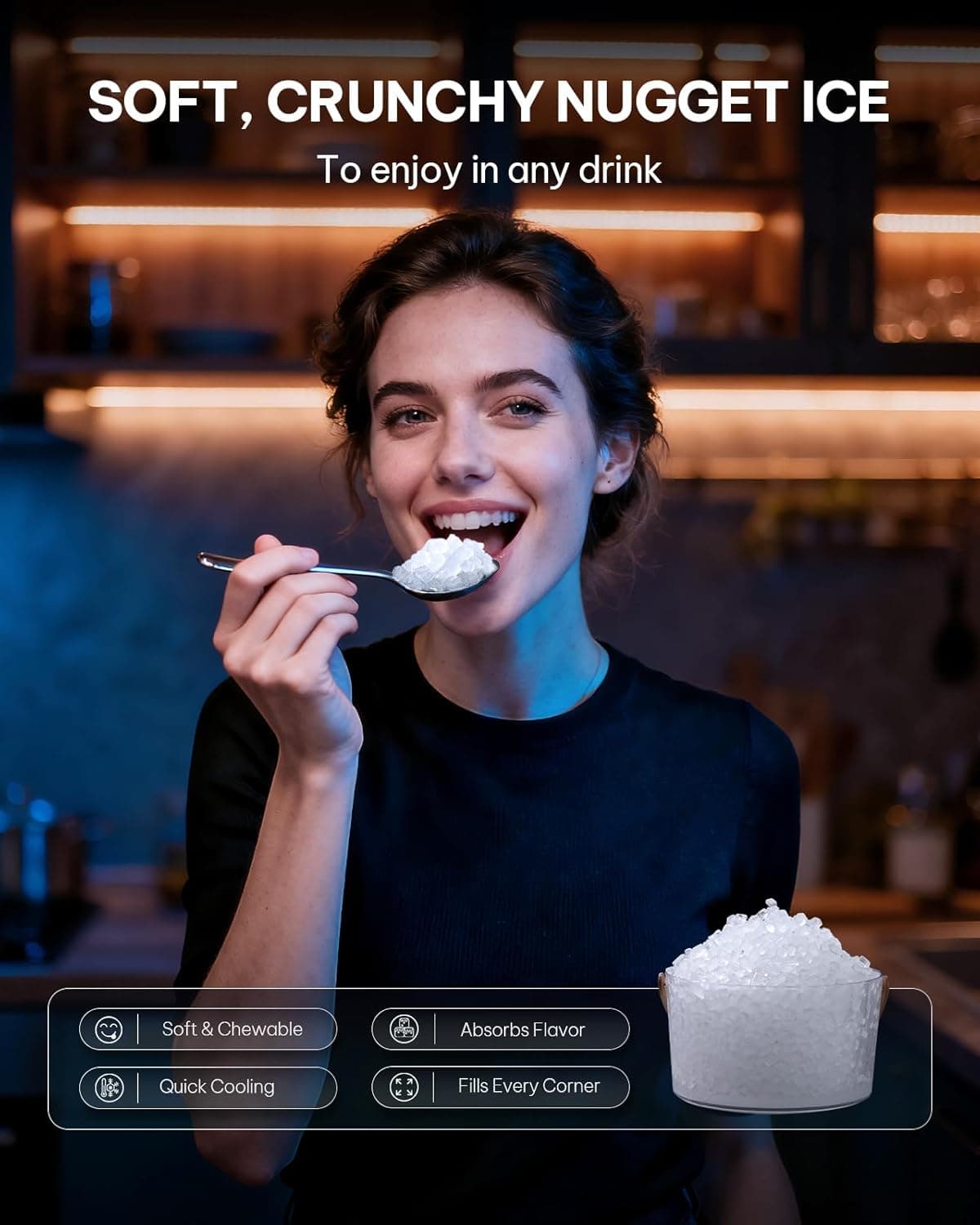 Silonn Nugget Ice Maker Countertop with APP & Voice Control, Self Cleaning Ice Machine with 3L Large Water Tank, 40 lbs/24H Soft Chewable Ice, Portable Pebble Ice Maker for Home, Kitchen and Party Silver Gray 40Lbs - Image 4