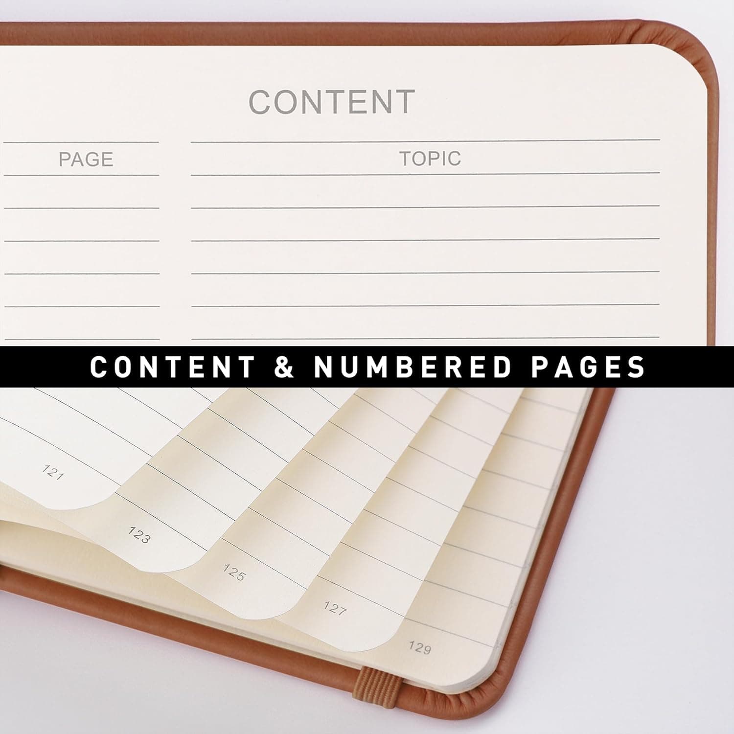 Cuaderno con Forro RETTACY, 192 Páginas Numeradas, Tamaño Mediano A5 (5.7'' x 8.3''), para Hombres y Mujeres, Diario, Escritura, Trabajo y Oficina, Tapa Dura de Cuero, Papel Grueso de 100 GSM (Marrón) Rayado Marrón - Image 4