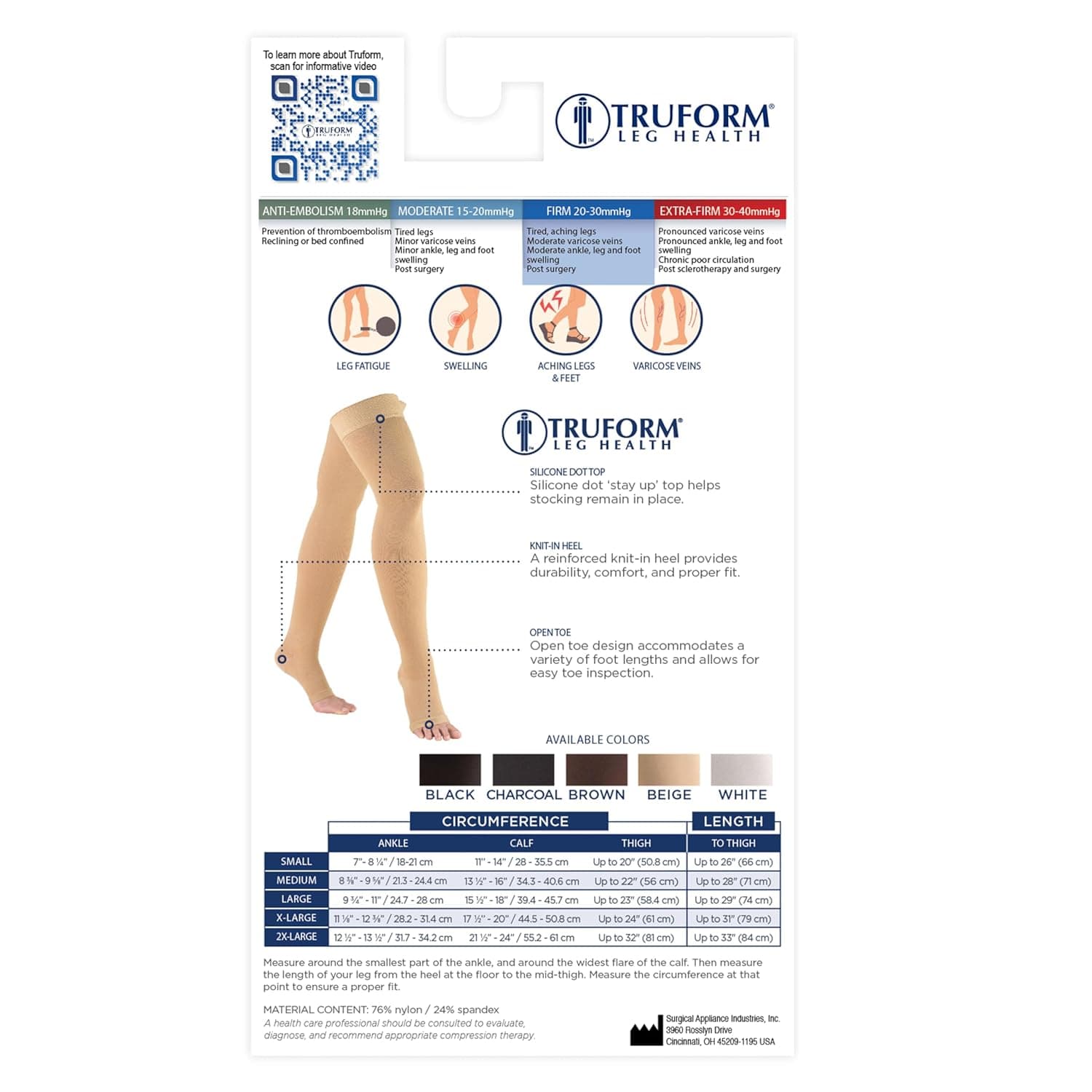 Truform 20-30 mmHg Compression Stockings for Men and Women, Thigh High Length, Dot-Top, Open Toe, Black, Medium Black Medium (1 Pair) - Image 5