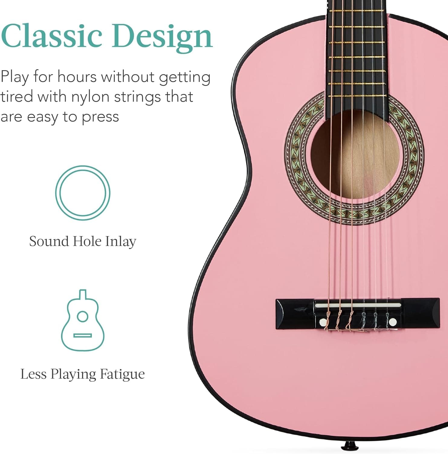 Best Choice Products 30in Kids Acoustic Guitar, All-in-One Beginner Starter Kit w/Strap, Case, Extra Strings, Rosette Inlay - Pink Pink 30in - Image 6