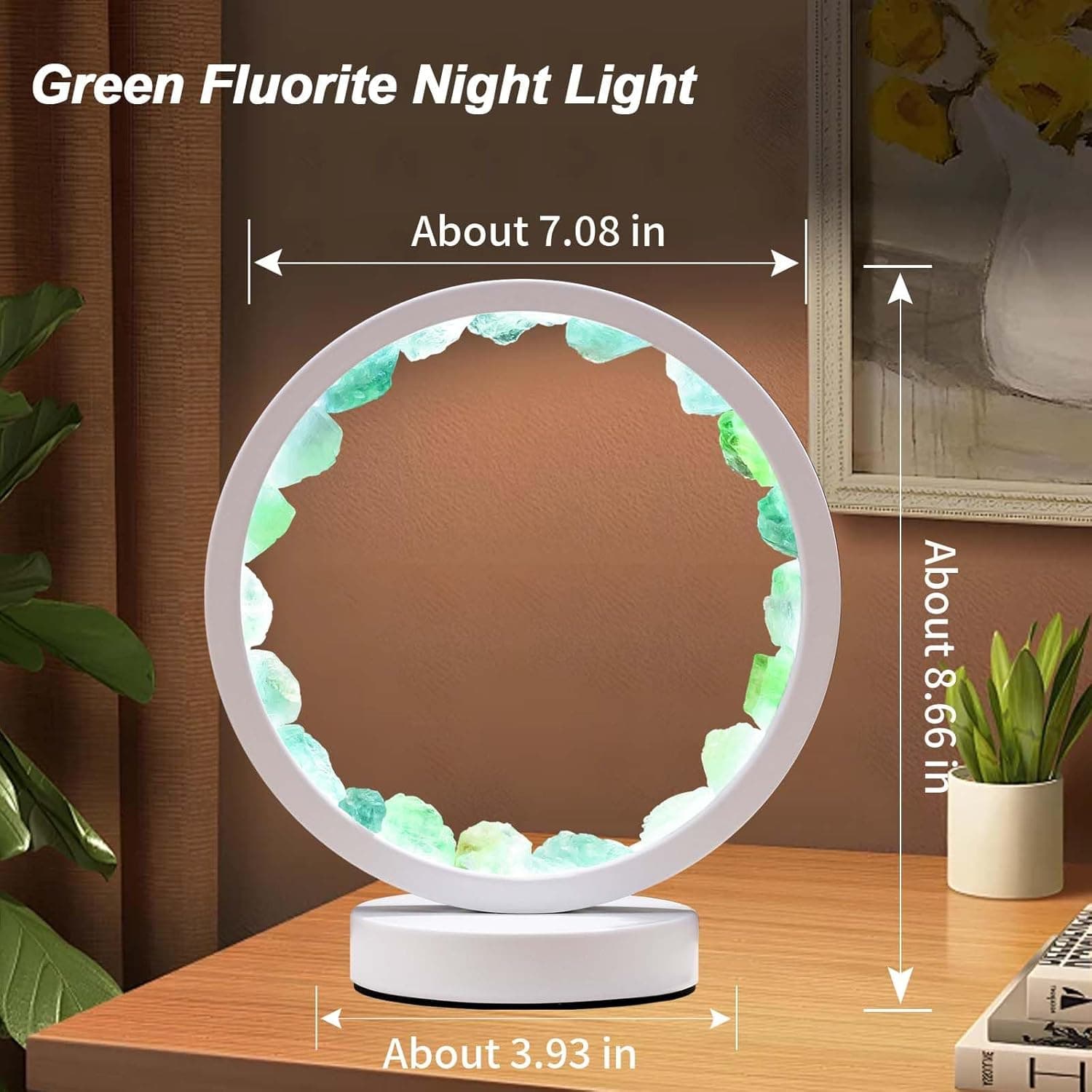 Runyangshi Natural Crystal Green Fluorite Round White Frame Tri-Color Ambient Light Home Decoration Night Light Mother's Day Gift - Image 3