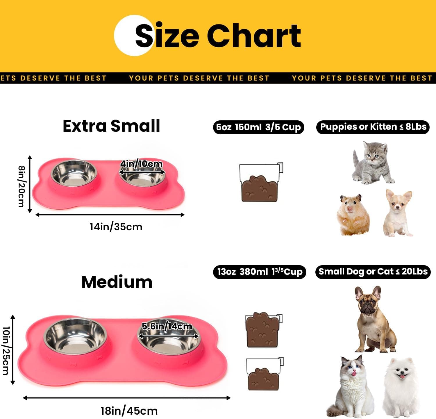 Dog Bowls with Silicone Feeding Mat, No Spill Food Water Dish Set, Dishwasher Safe, 2 Stainless Steel Puppy Bowls, Suitable for Tiny Dogs Kittens Cats Rabbits Pets under 8lbs, Extra Small, Pink Pink Extra Small-5 oz - Image 3