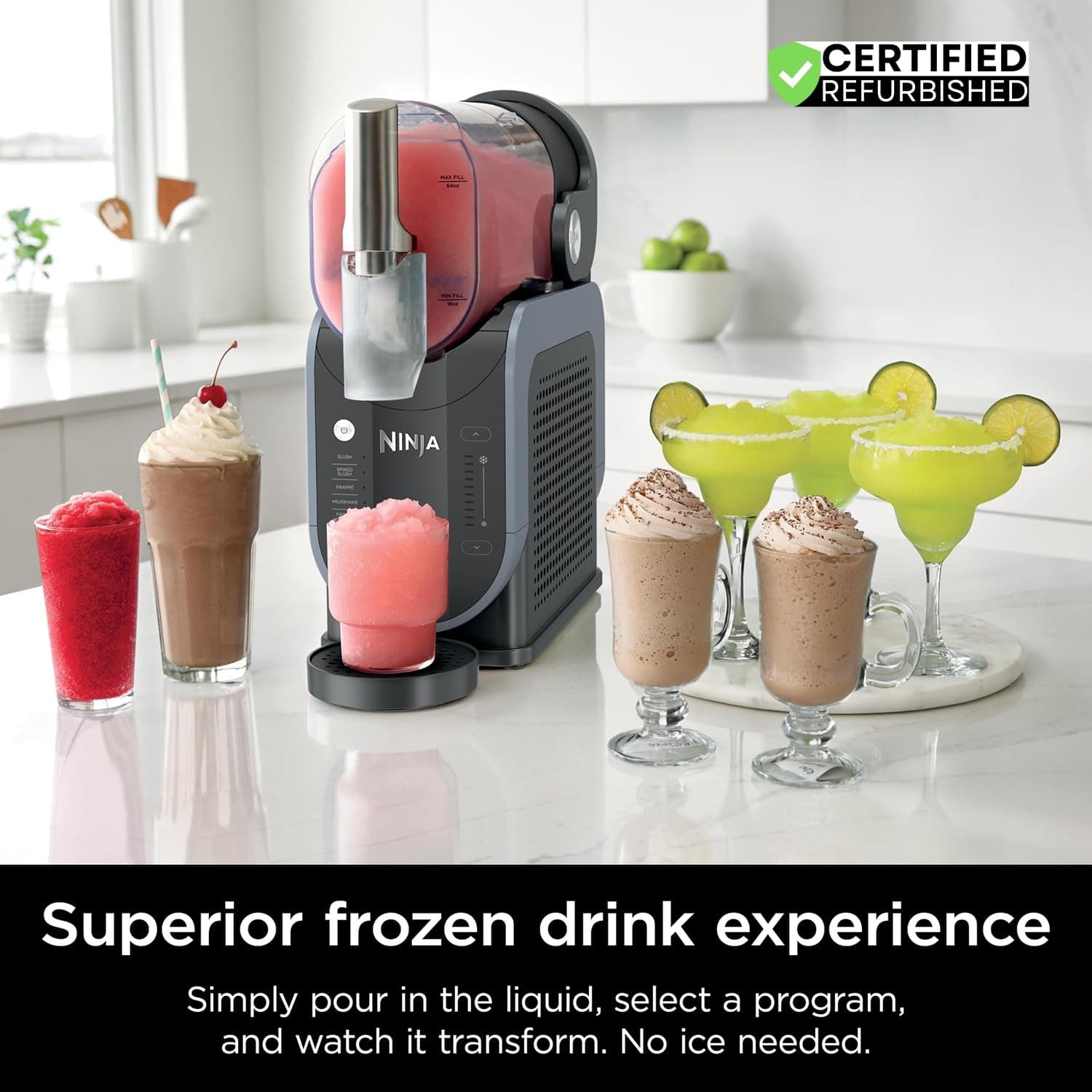 Ninja FS301 Professional Maker with RapidChill Technology, 88 oz Drink & Slushie Machine, 5 Preset Programs, Frozen Margaritas, Frappés, and More, Premium Accents, Black (Renewed) 88 oz & 5 Presets - Image 3