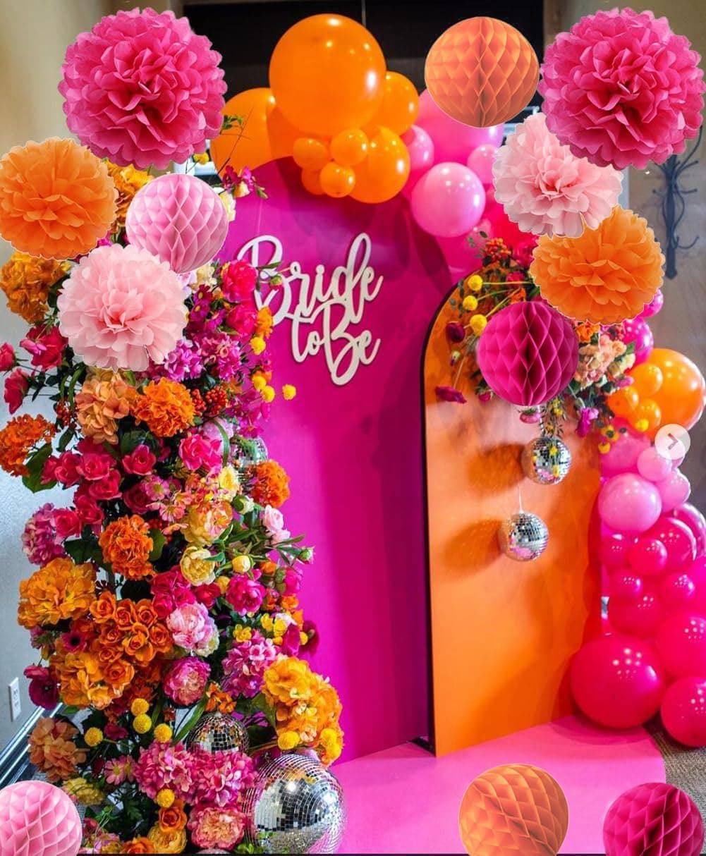 Amazon.com: 15PCS Hot Pink Orange Party Decorations Tissue Paper Flowers Pom Poms Honeycomb for Girl Groovy Birthday Baby Shower Wedding Bachelorette Summer Flamingo Party Nursery Wall Hanging Décor : Home & Kitchen - Image 5