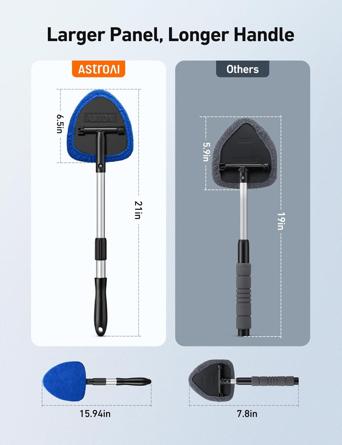 Herramienta Limpiadora de Parabrisas AstroAI, Kit de Limpieza para el Interior del Auto con Mango Extensible y 4 Reusables de Alta Densidad Mejorados - Image 4
