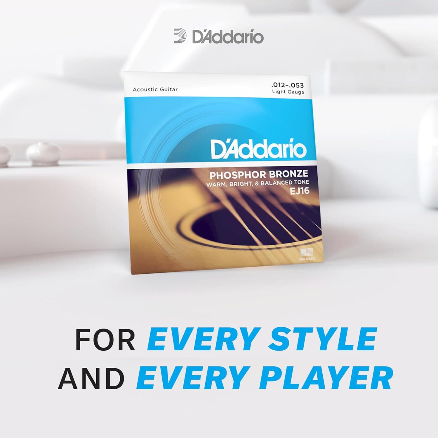 D'Addario Guitar Strings - Phosphor Bronze Acoustic Guitar Strings - EJ16-3D - Rich, Full Tonal Spectrum - For 6 String Guitars - 12-53 Light, 3-Pack 3-Pack Light, 12-53 - Image 3