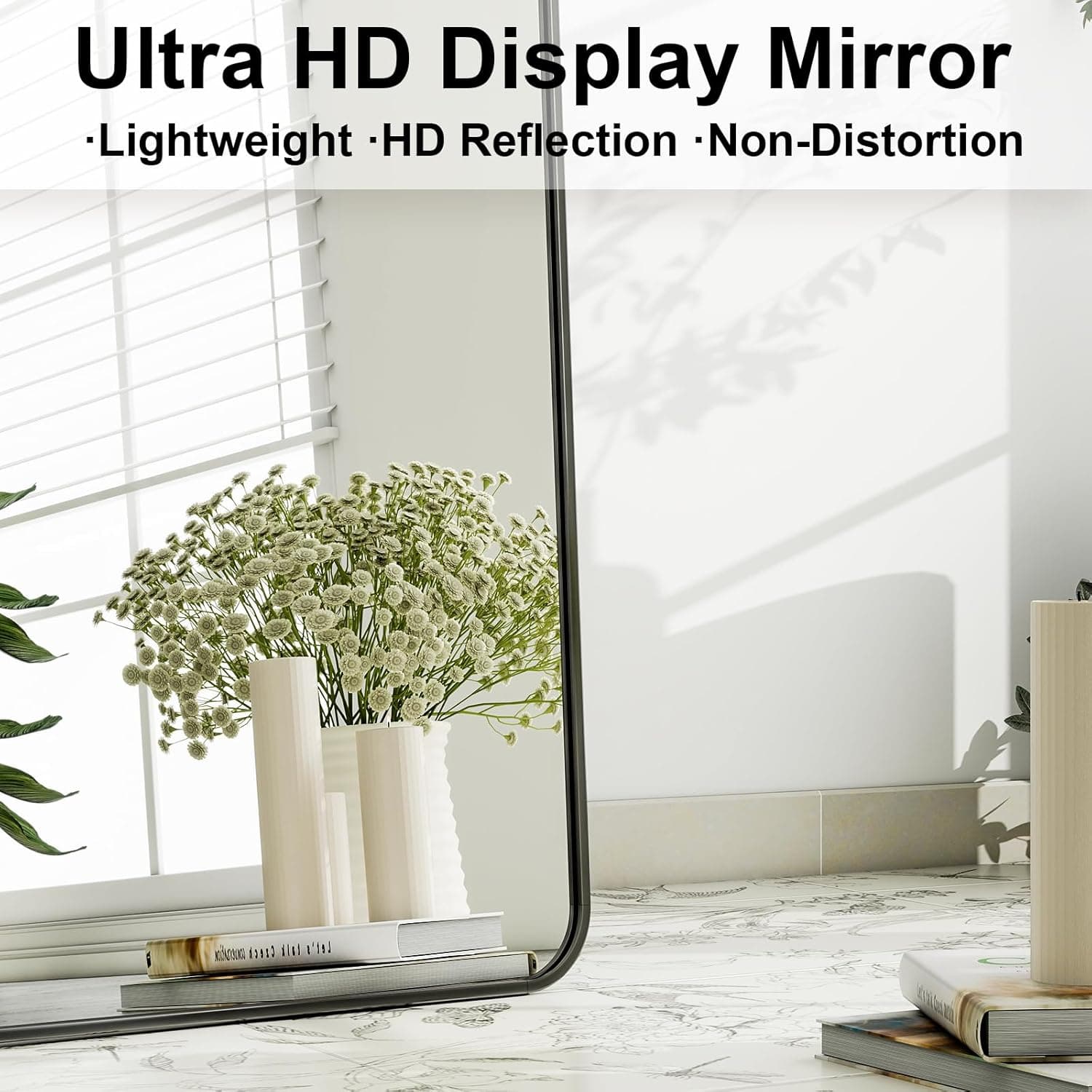 HARRITPURE 56"x21" Full Length Mirror, Black Rounded Corner Aluminum Frame Floor Standing Mirror Hanging/Leaning Wall for Living Room Bedroom Cloakroom Black 56"L x 21"W - Image 5