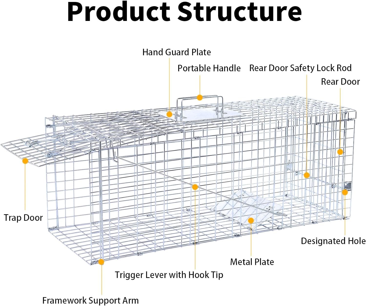32" Live Animal Traps,Humane Animal Trap for Stray Cats up to 16.5 pounds, Raccoons, Squirrel, Skunk, Mole, Groundhog, Armadillo, Rabbit,Steel Foldable with Pedal Triggers - Image 6