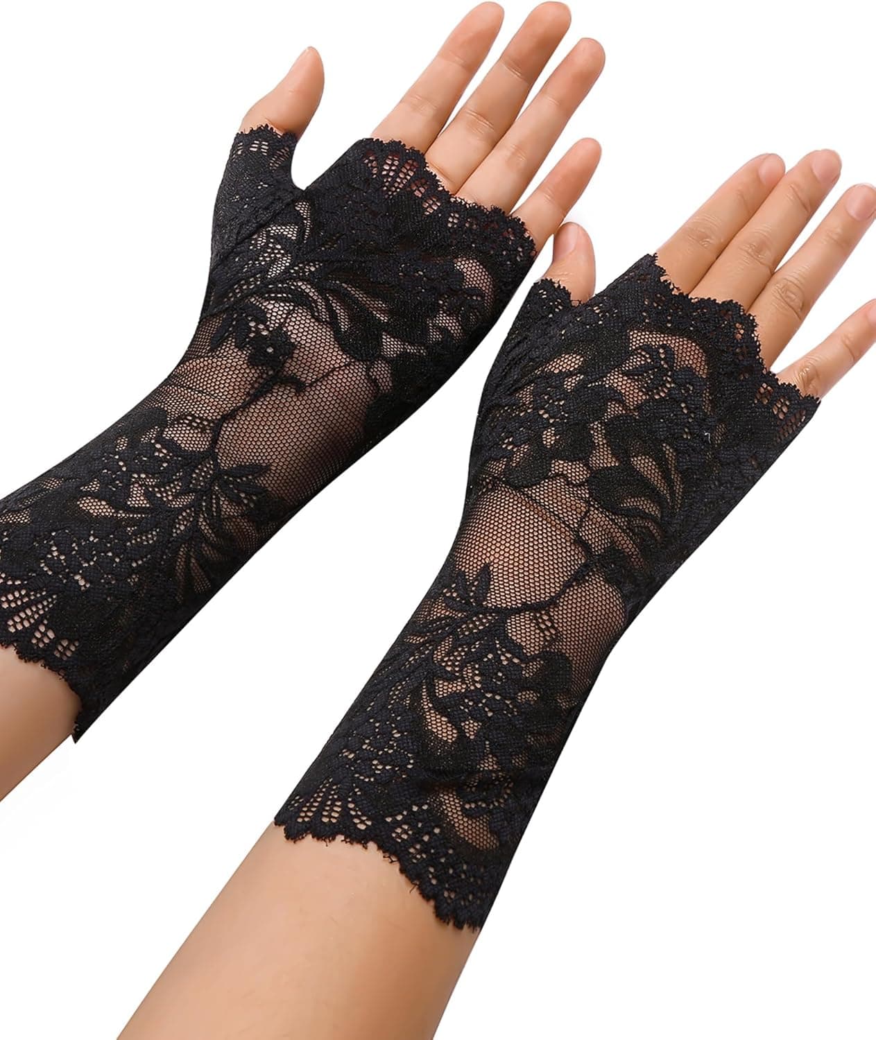 Avidlove Women Short Lace Gloves Fingerless Bridal Wrist Glove Opera Evening Wedding Tea Party Prom Cosplay Gothic Clothes One Size Black - Image 4