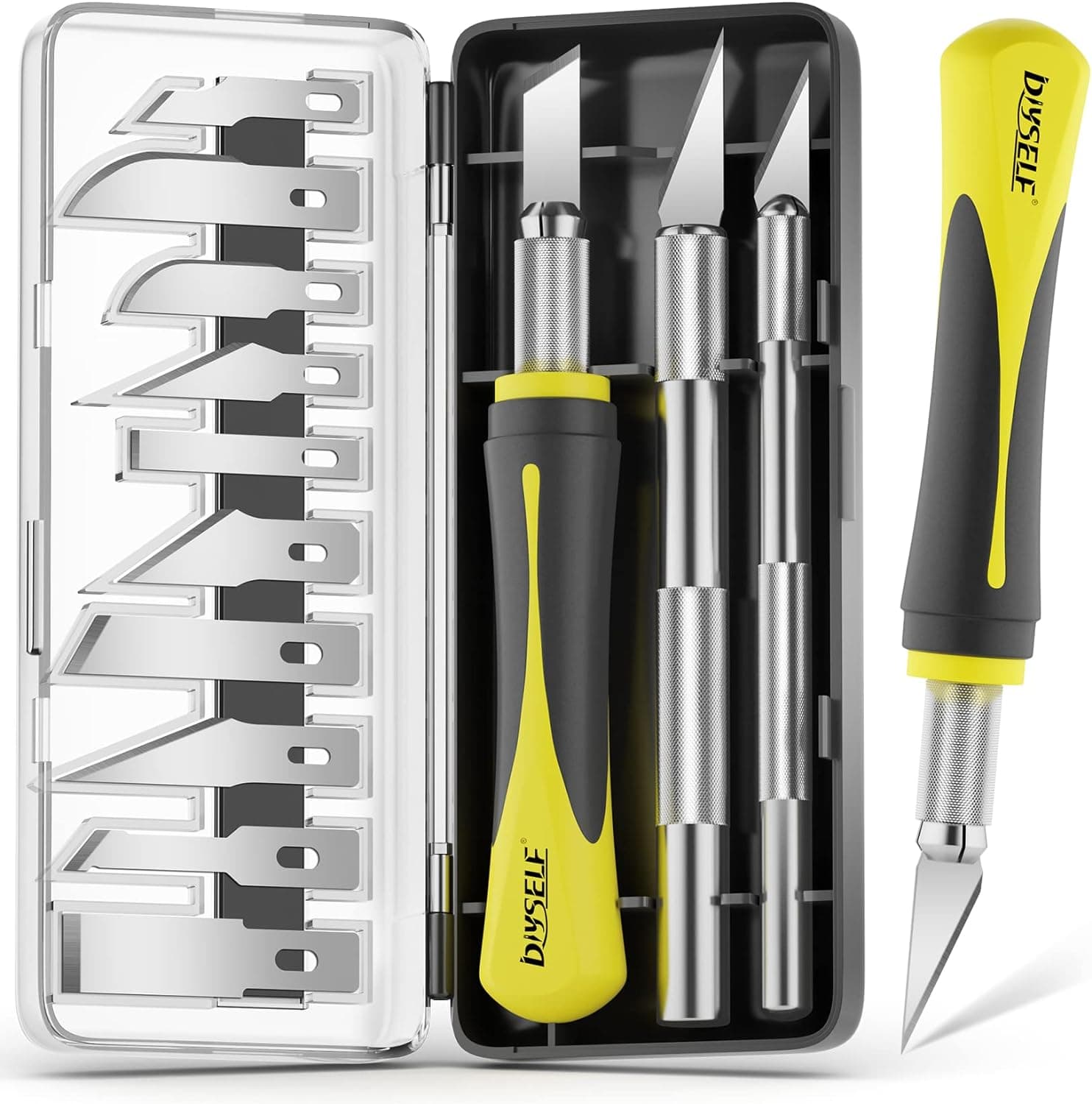 DIYSELF 16-Piece Craft Knife Set, Exacto Knife Set, 3-Piece Hobby Knife with 10-Piece Exacto Knife Blades, Precision Art Knife for Pumpkin Carving, Modeling, Exactly Knife, Pumpkin Carving Tools 16-Pack Yellow - Image 2