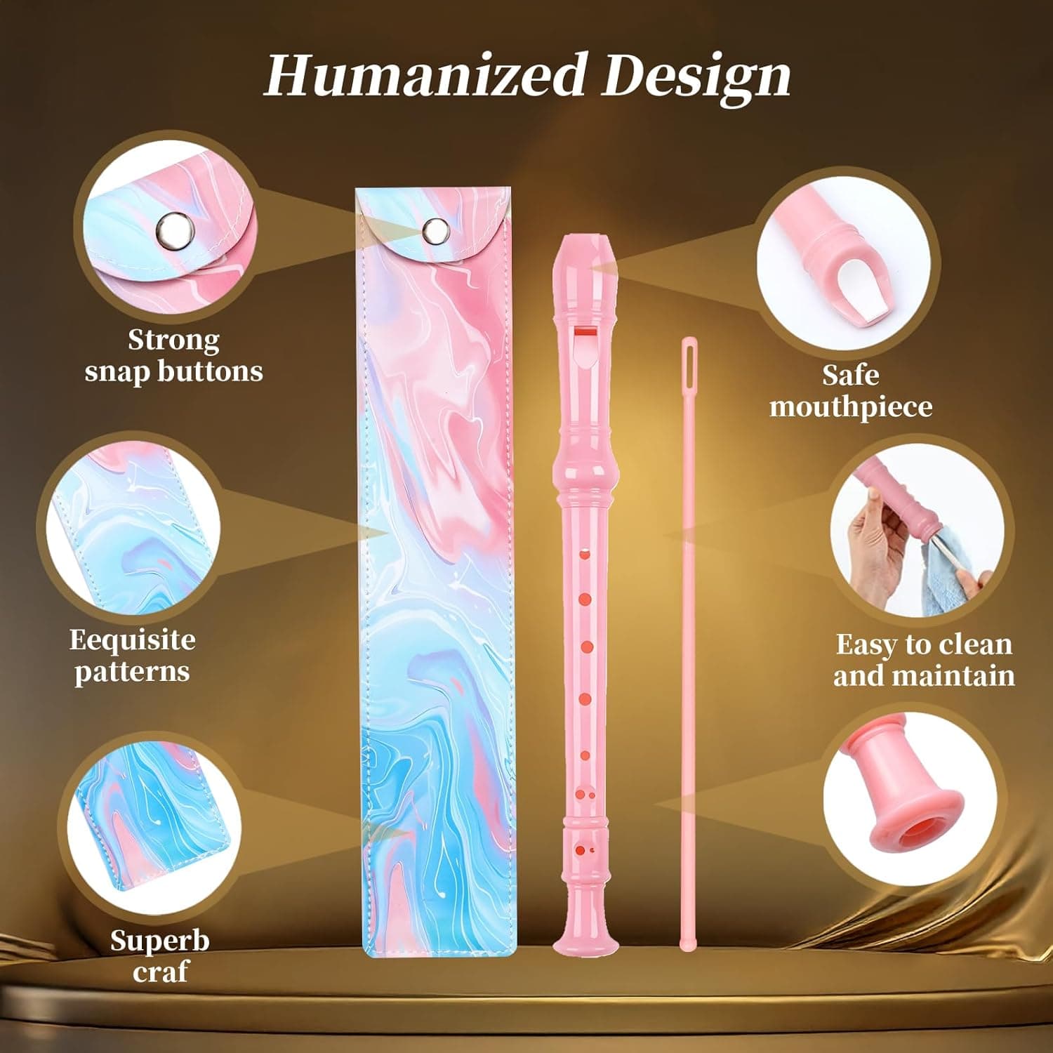 Soprano Recorder for Kids Beginners, German Fingering, C Key, 3 Piece with Cleaning Rod, Bag, Fingering Chart (Pink)… Peony Pink - Image 3