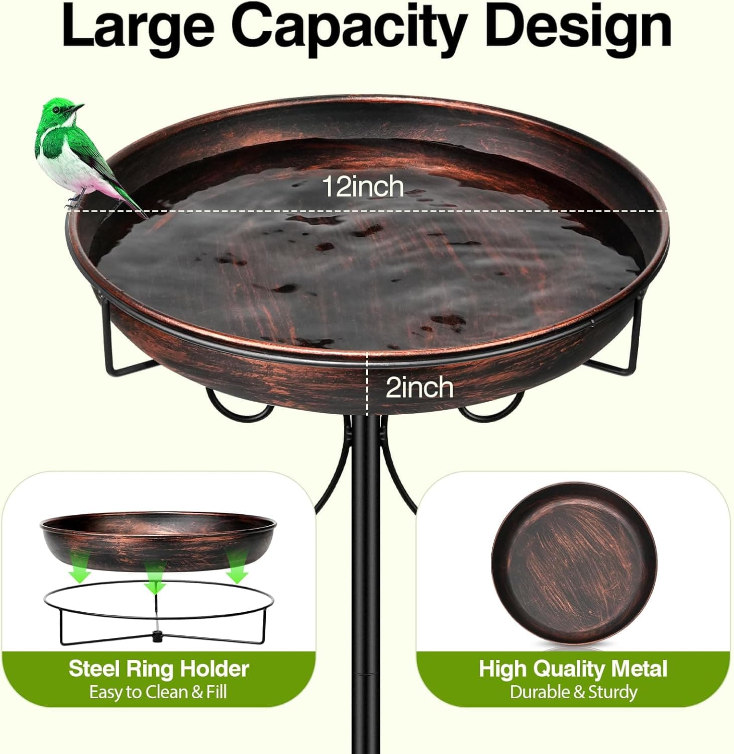 Daoeny 35In Metal Bird Bath for Outside, Vintage Freestanding Birdbaths & Birdfeeder, Bird Baths Feeder Bowl for Outdoors Garden Patio Yard Lawn Decor, Upgraded 5-Pronged Base (Antique Bronze) - Image 3