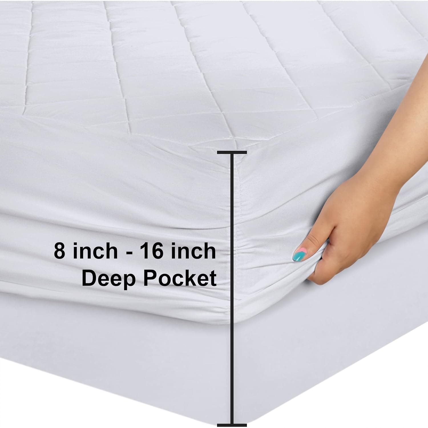 Utopia Bedding Quilted Fitted Mattress Pad, King Size, Elastic Fitted Mattress Topper Protector and Cover with Deep Pocket Stretches up to 16 Inches, Machine Washable (White) White King (Pack of 1) - Image 4