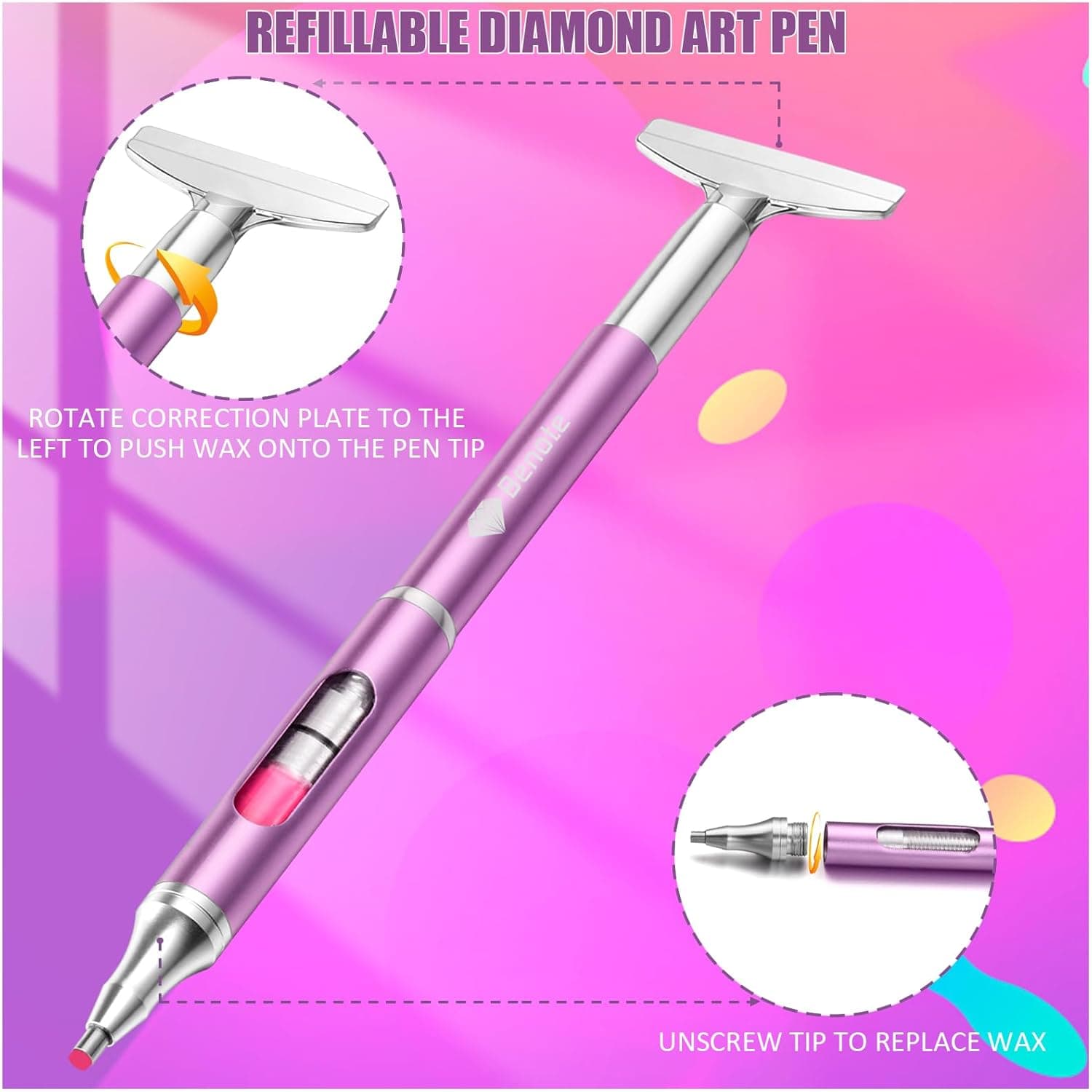 Benote Diamond Art Painting Pen Refillable Wax, Diamond Paint Accessories Refillable Wax Pen Self-Stick Drill Pens with Metal Correction Plate for Art DIY Craft - B18 - Image 5