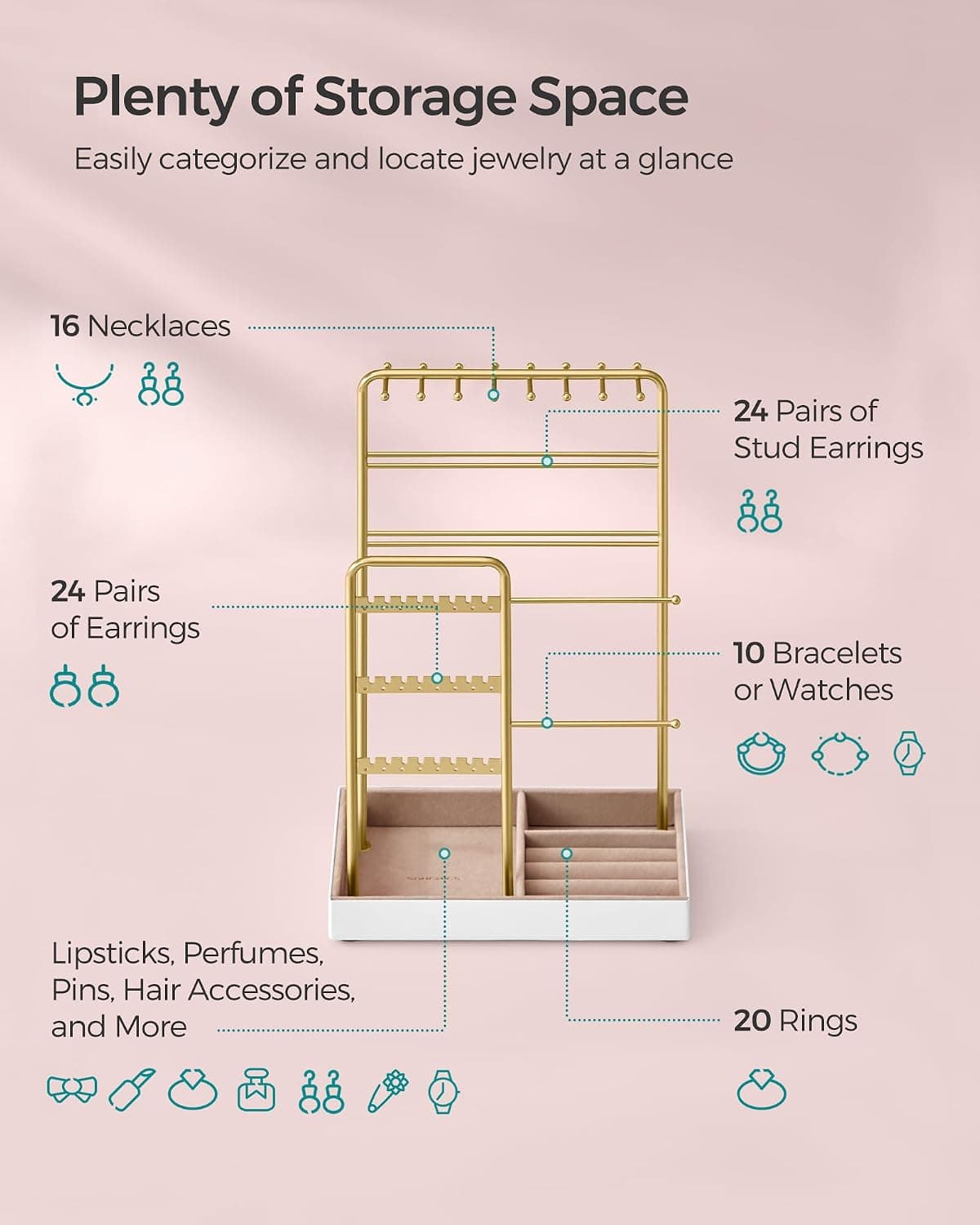 SONGMICS Necklace Holder, Jewelry Stand Holder Organizer - Image 7