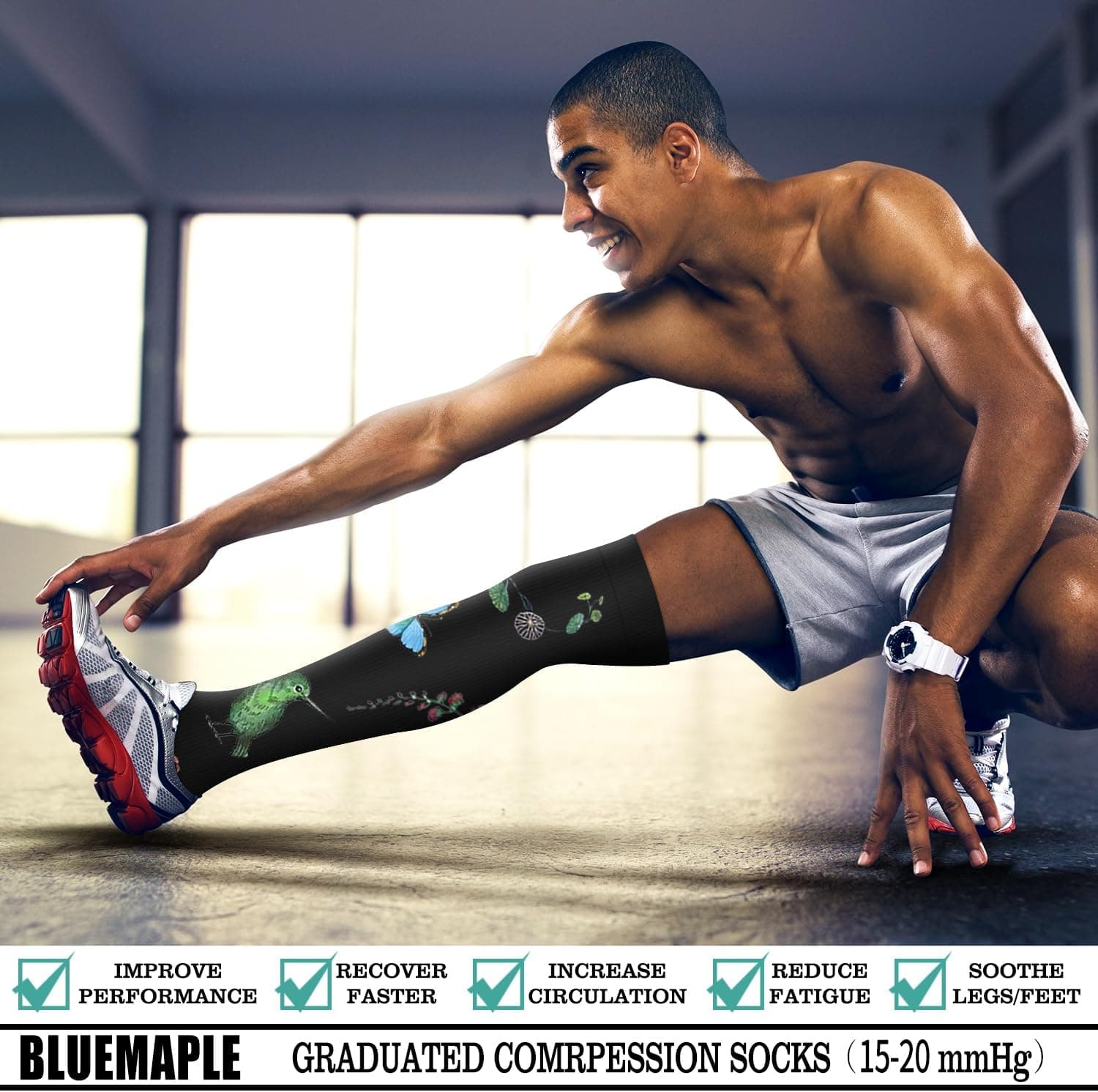 Bluemaple Thigh High Compression Socks for Women and Men Circulation(3 Pairs) Over the Knee-Best Support for Running,Travel Large-X-Large Thigh High socks-assort01 - Image 5