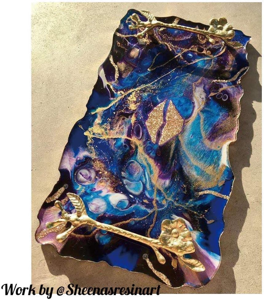 RESINWORLD 2 Size 14 inches XL Large Tray Silicone Molds Epoxy Resin Geode Tray Mold with Gold & Silver Handles DIY for Making Tray (Rectangle) - Image 6