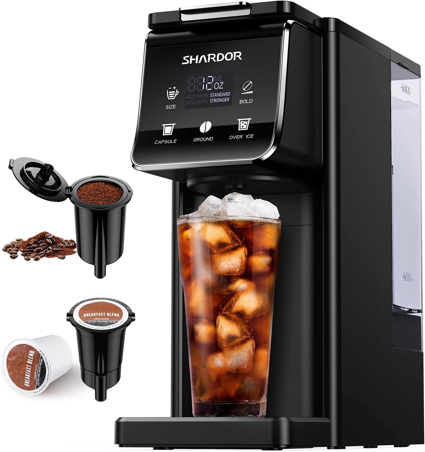 SHARDOR Coffee Maker Hot & Iced With Bold Setting,Single Serve Coffee Maker For K Cup And Grounds，52 Oz Removable Water Tank,6-14 Oz Brew Sizes,One Cup Kcup Coffee Machine With Reusable Filter, Black - Image 2