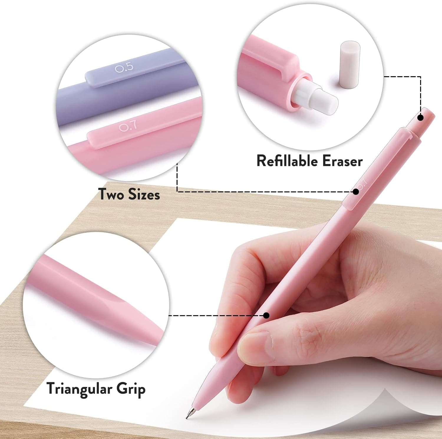 Four Candies Cute Mechanical Pencil Set, 6PCS Pastel Mechanical Pencils 0.5 & 0.7mm with 360PCS HB Leads, 3PCS Erasers and 9PCS Eraser Refills, Aesthetic School Supplies for Girls Writing 0.5mm + 0.7mm - Image 6