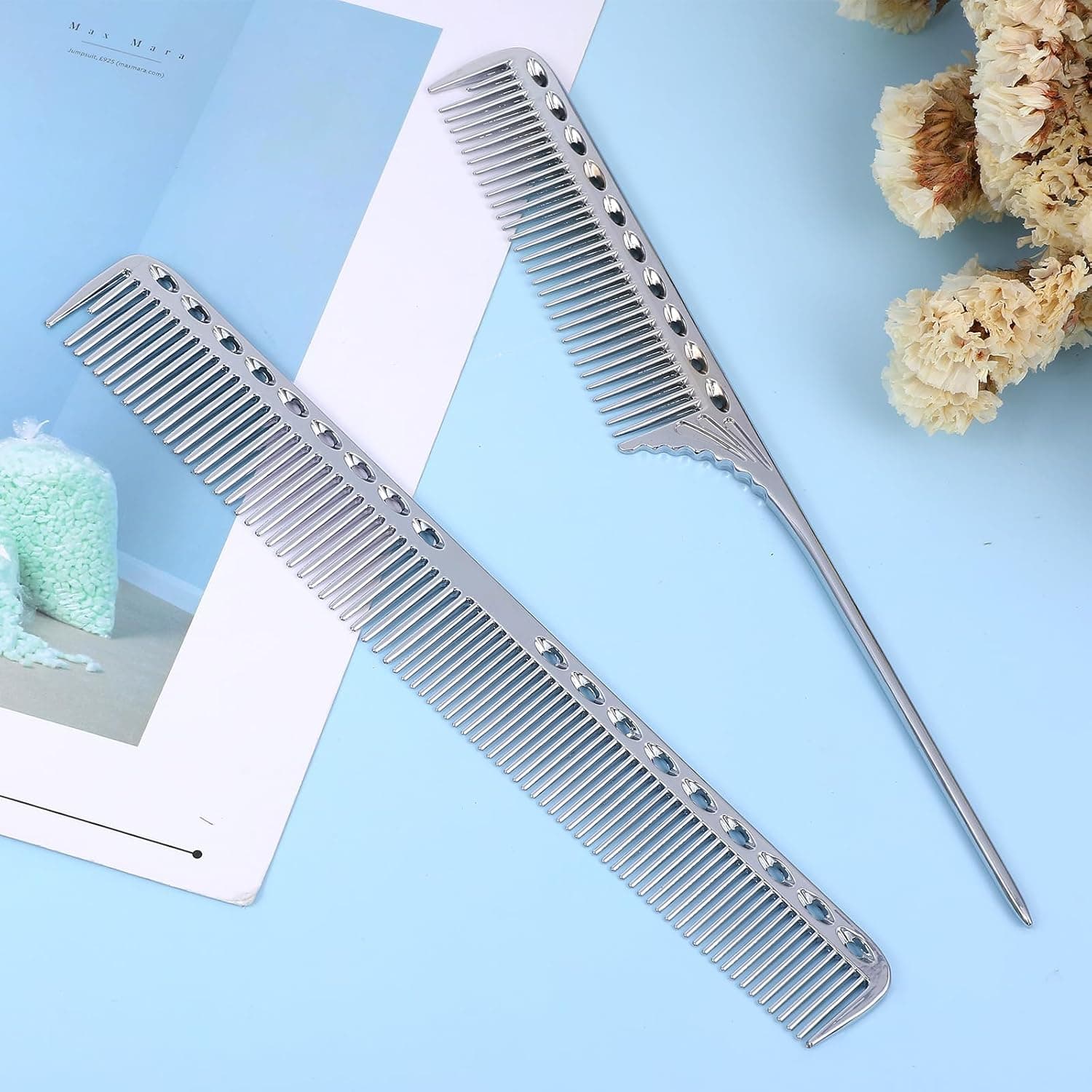 Amazon.com : Stainless Steel Fine Tooth Comb, 2 PCS Metal Rat Tail Comb for Men Anti-Static Professional Barber Hair Styling Combs Space Aluminum Unbreakable Metal Haircut Hair Combs for Men Women, Heat Resistant : Beauty & Personal Care - Image 3