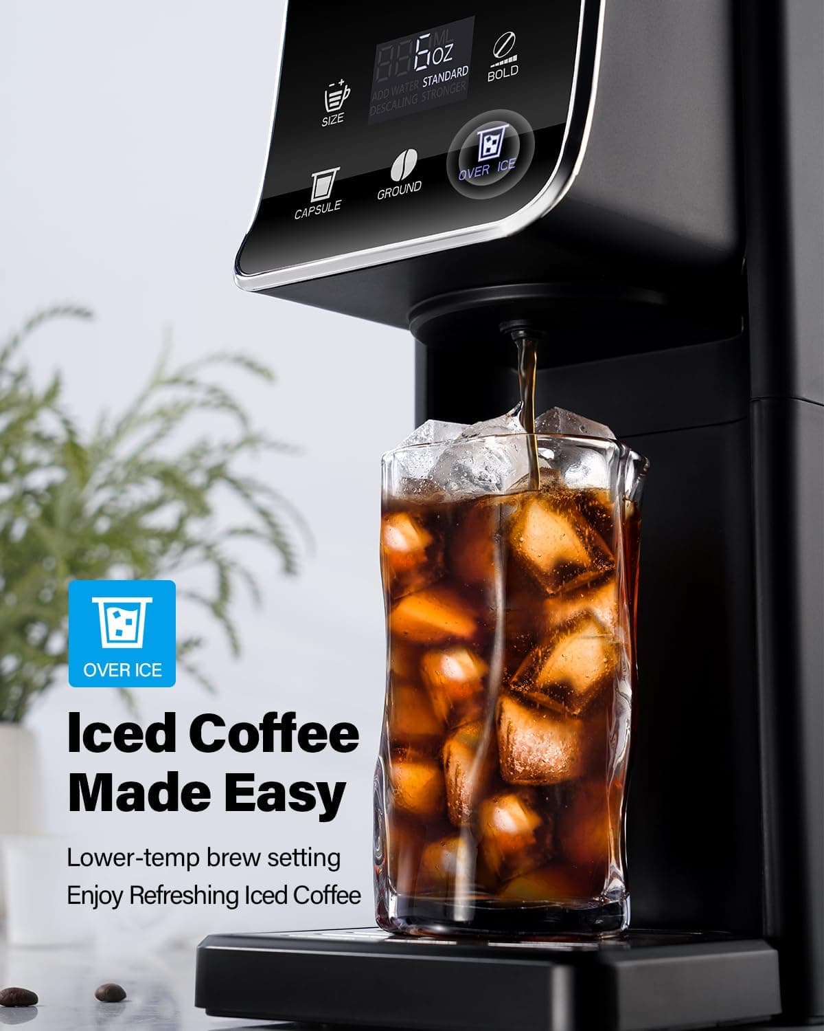 SHARDOR Coffee Maker Hot & Iced With Bold Setting,Single Serve Coffee Maker For K Cup And Grounds，52 Oz Removable Water Tank,6-14 Oz Brew Sizes,One Cup Kcup Coffee Machine With Reusable Filter, Black - Image 3