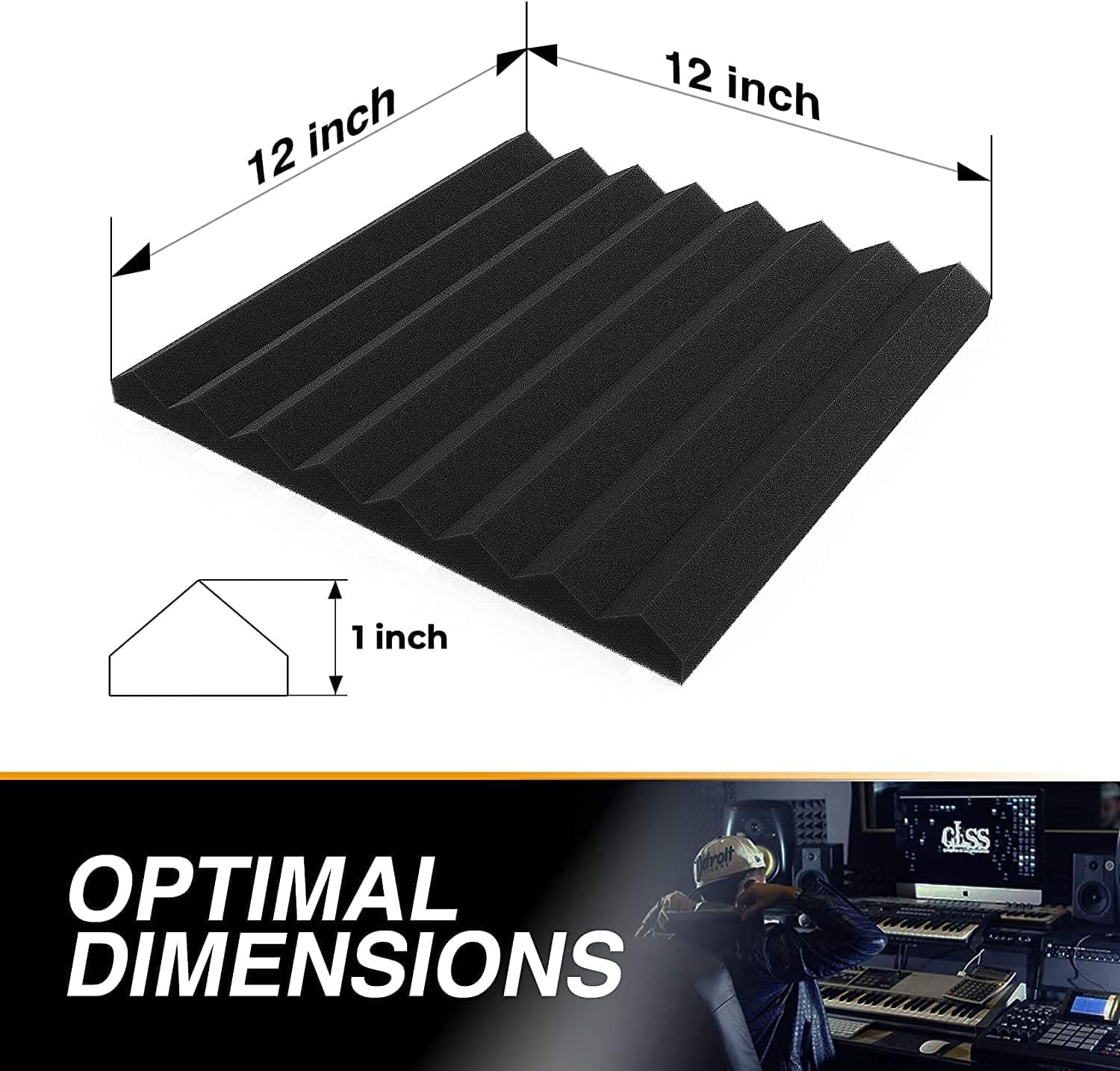 audiosoul 52 Gói Tấm Chống Ồn 1 X 12 X 12 Inch - Bọt Chống Ồn - Độ Dày Cao - Gối Chống Ồn Studio - Màu Than - Image 3