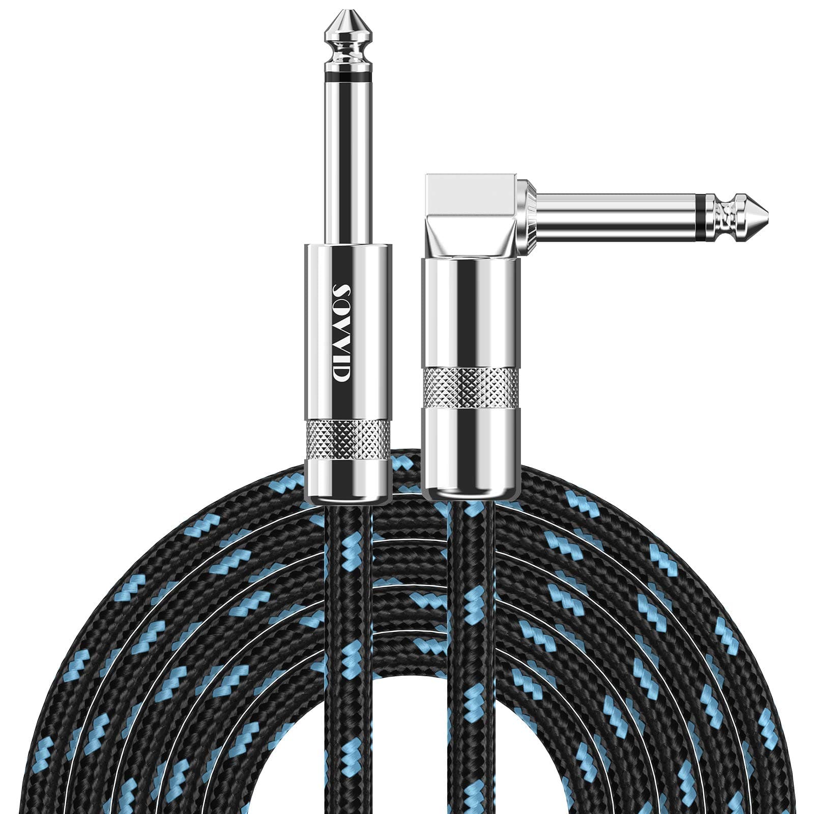 10FT Instrument Cable - Electric Guitar & Bass Cable with Right Angle 1/4 Inch Connector - Black & Bluetest 10 FT 1 Pack-Right Angle Black Blue