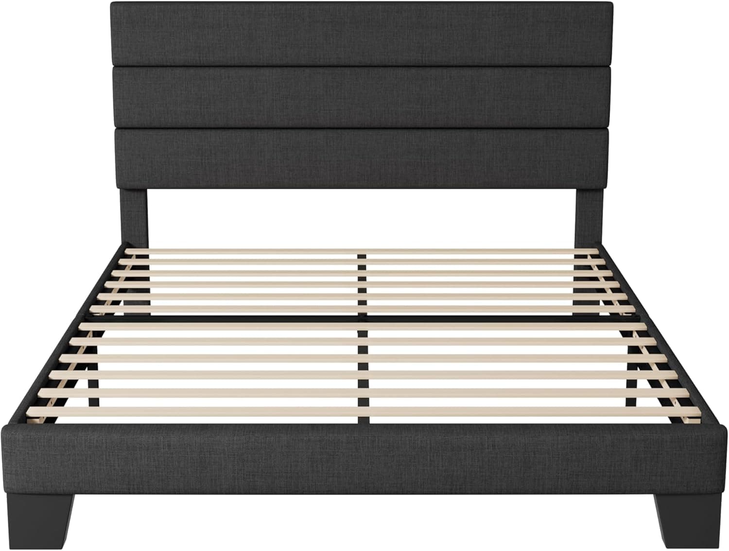Allewie Queen Size Platform Bed Frame with Fabric Upholstered Headboard and Wooden Slats Support, Fully Upholstered Mattress Foundation/No Box Spring Needed/Easy Assembly, Dark Grey Dark Grey Queen - Image 9