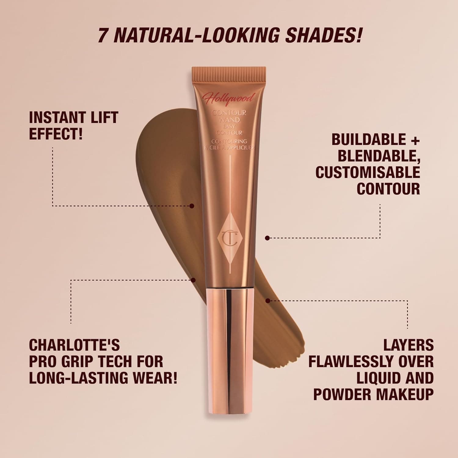 Charlotte Tilbury Hollywood Liquid Contour Wand - Easy-to-Use Contour Stick & Liquid Bronzer for Sculpting & Shaping - Leaves a Natural-Looking Sculpted Finish 02 Fair/Medium - fair-medium with cool neutral undertones - Image 4