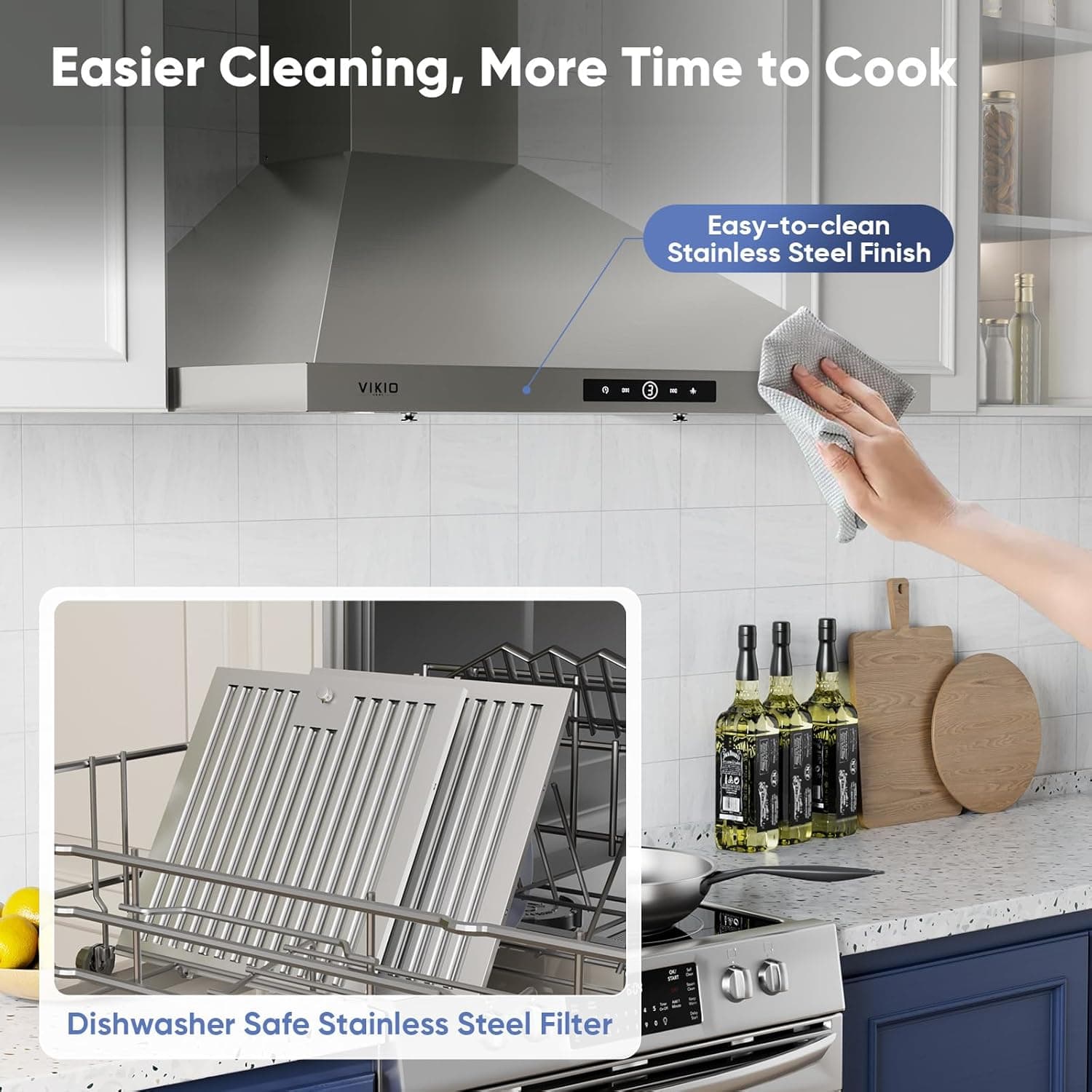 Wall Mount Range Hood 30 inch, 580 CFM, Ducted/Ductless Convertible, Stainless Steel Kitchen Vent Hood with 3-Speed Fan and LED Lights 30 inch Stainless steel(RP10) - Image 6