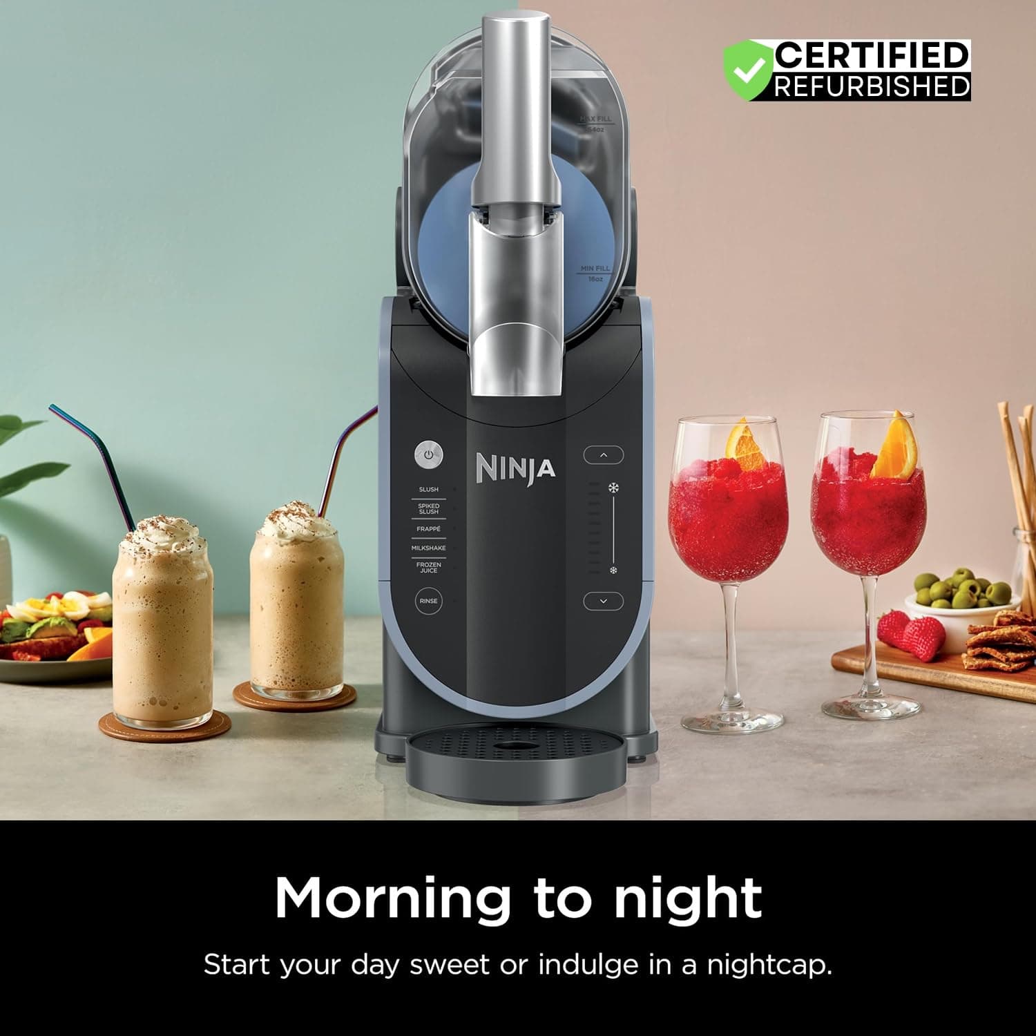 Ninja FS301 Professional Maker with RapidChill Technology, 88 oz Drink & Slushie Machine, 5 Preset Programs, Frozen Margaritas, Frappés, and More, Premium Accents, Black (Renewed) 88 oz & 5 Presets - Image 9