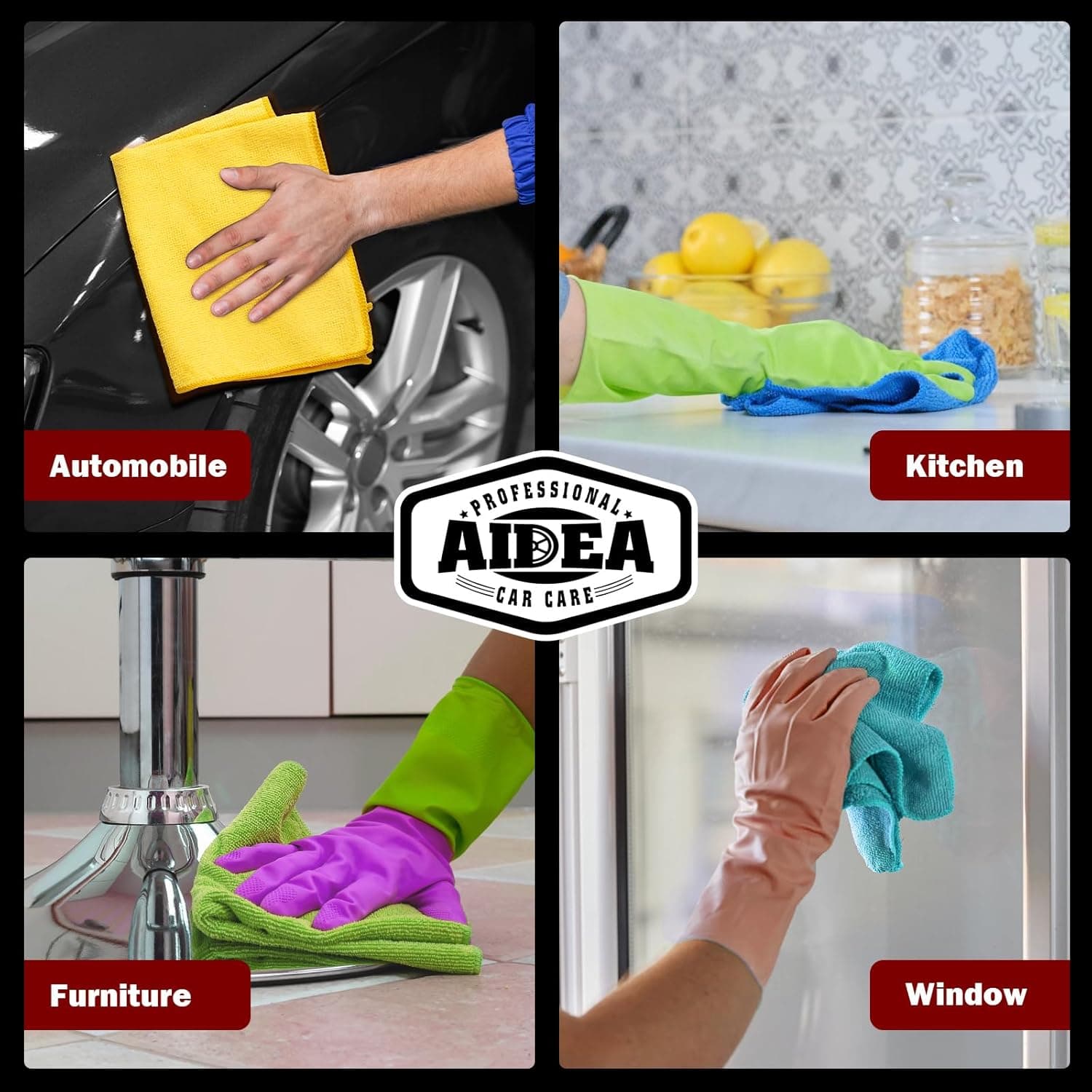 AIDEA Microfiber Cleaning Cloth, 50PK, Microfiber Towels for Cars, Premium Wash Cloths, Dusting Cloth Cleaning Rags, Absorbent Towels for SUVs, House, Kitchen, Window, Cleaning Supplies12×12" Yellow Blue Green 50PK - Image 5