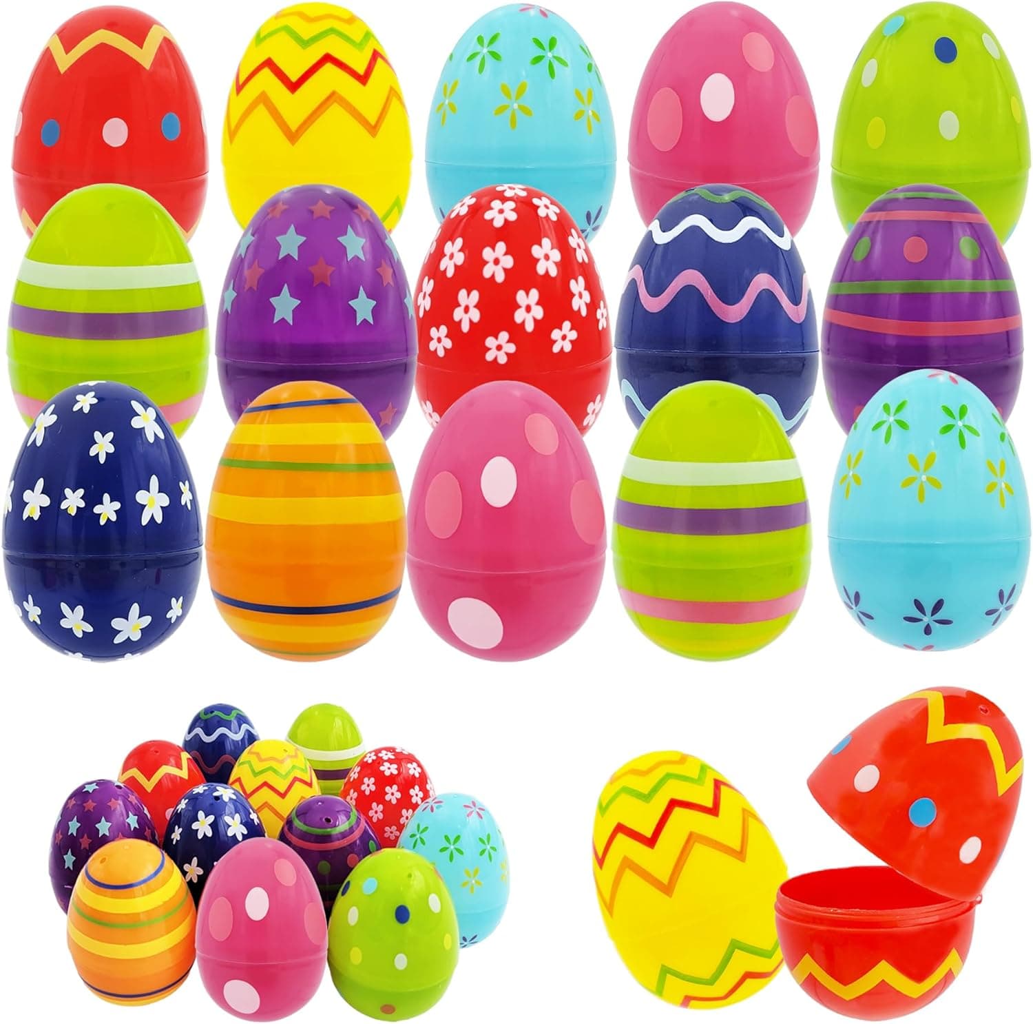 Printed Plastic Easter Eggs Fillable with Hinge Colorful, Perfect for Easter Egg Hunt, Surprise Egg, Easter Hunt, 2.3" Inch Assorted Bright Colors (Pack of 12) 12-Pack - Image 2