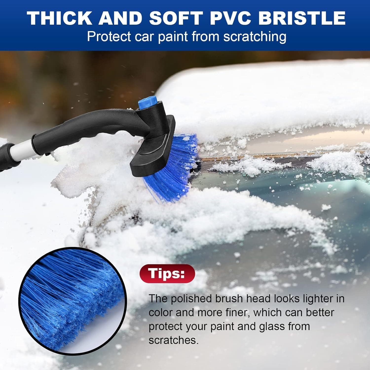 34" Extendable Ice Scrapers for Car Windshield 2-in-1 Snow Brush for Car Snow Scraper for Car Snow Scraper and Drush with Ergonomic Foam Grip for Cars, Trucks, SUVs with 360° Pivoting Brush Head Blue Blue 1Pack - Image 3