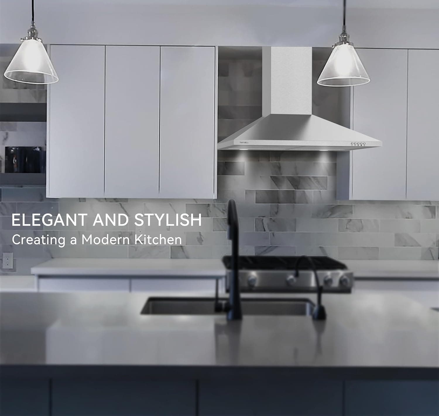 Hermitlux Range Hood 30 inch Stainless Steel, Wall Mount Vent Hood for Kitchen with Charcoal Filter, Ducted/Ductless Convertible Stainless Steel-Modern Design - Image 7