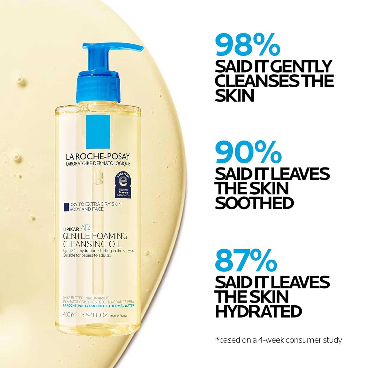 La Roche-Posay Lipikar AP+ Gentle Foaming Cleansing Oil, Gentle Oil Cleanser for Face and Body Formulated with Niacinamide, Long-Lasting 24-hour Hydration, Fragrance-Free & Soap Free 13.52 Fl Oz (Bottle) - Image 6